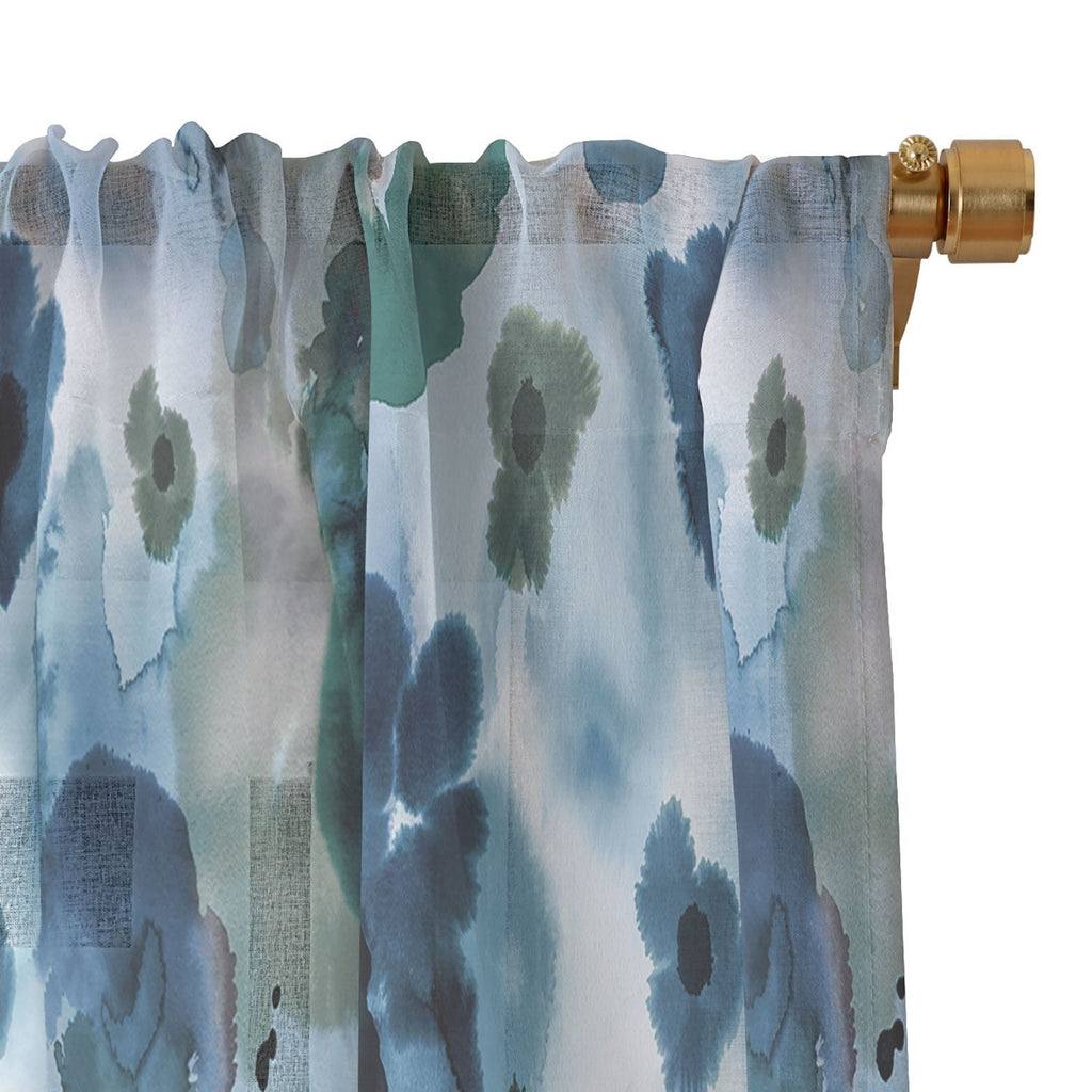 Ninola Design Botanic Retreat Ombre Abstract Watercolor Flowers Blue Navy Sheer Window Curtain