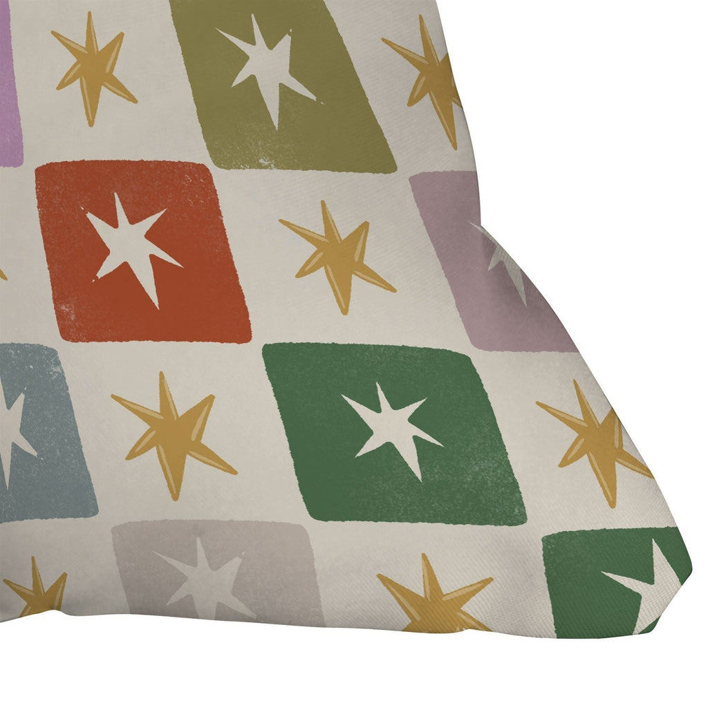 LouBruzzoni Retro Star Block Pattern Outdoor Throw Pillow