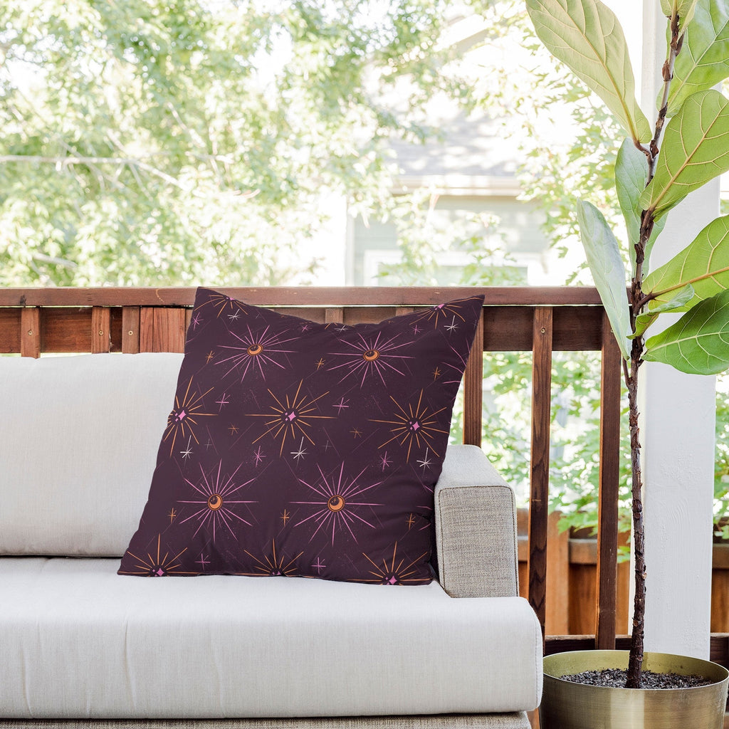 Little Om Pattern Little Moon plum Outdoor Throw Pillow
