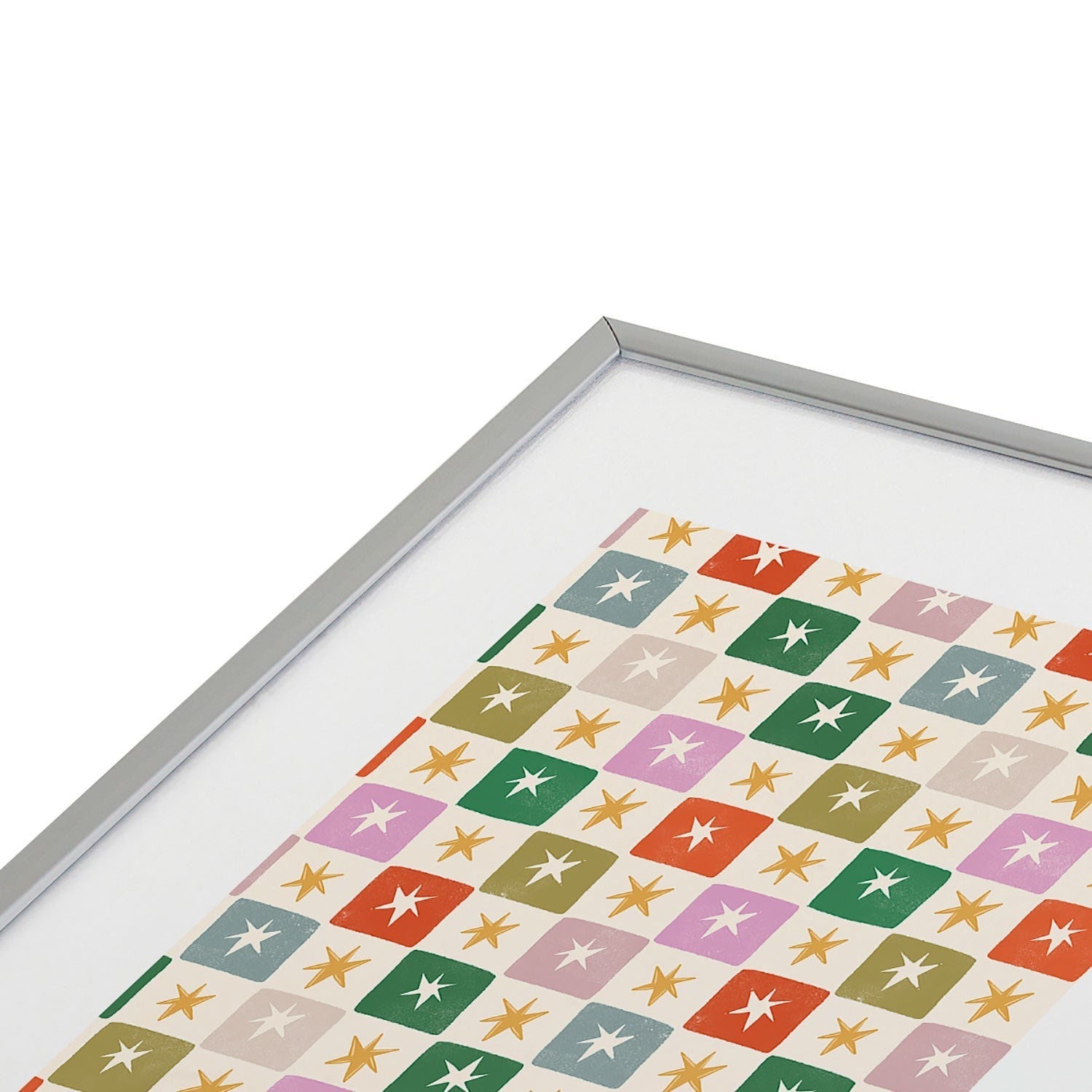 LouBruzzoni Retro Star Block Pattern Metal Framed Art Print