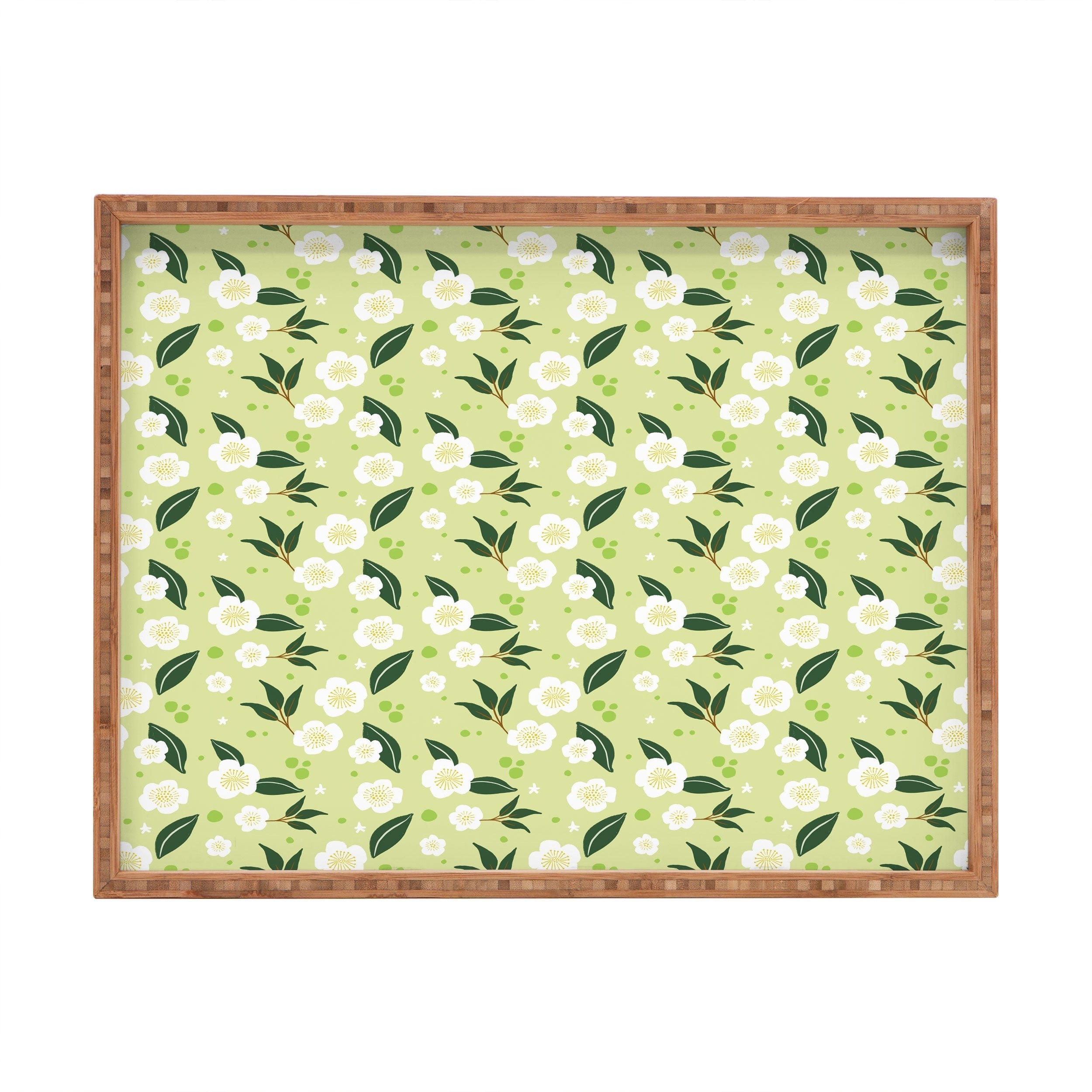 Design by Spark Matcha Tea Florals Rectangular Tray