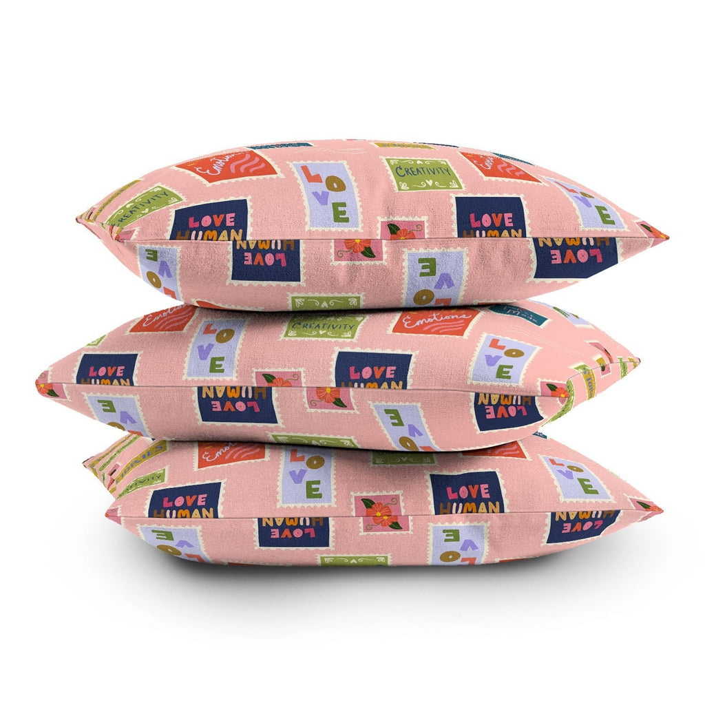 Design by Spark Love Human Made Stamps Outdoor Throw Pillow