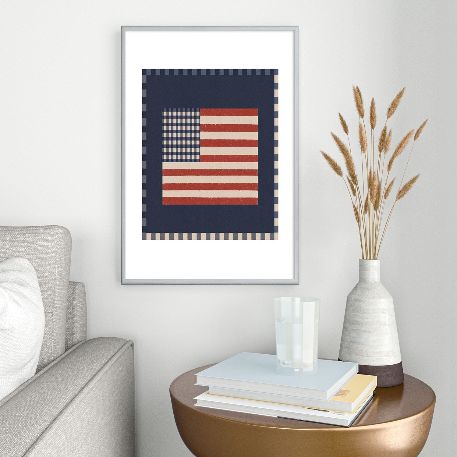 DENY Designs Gingham Flag Metal Framed Art Print