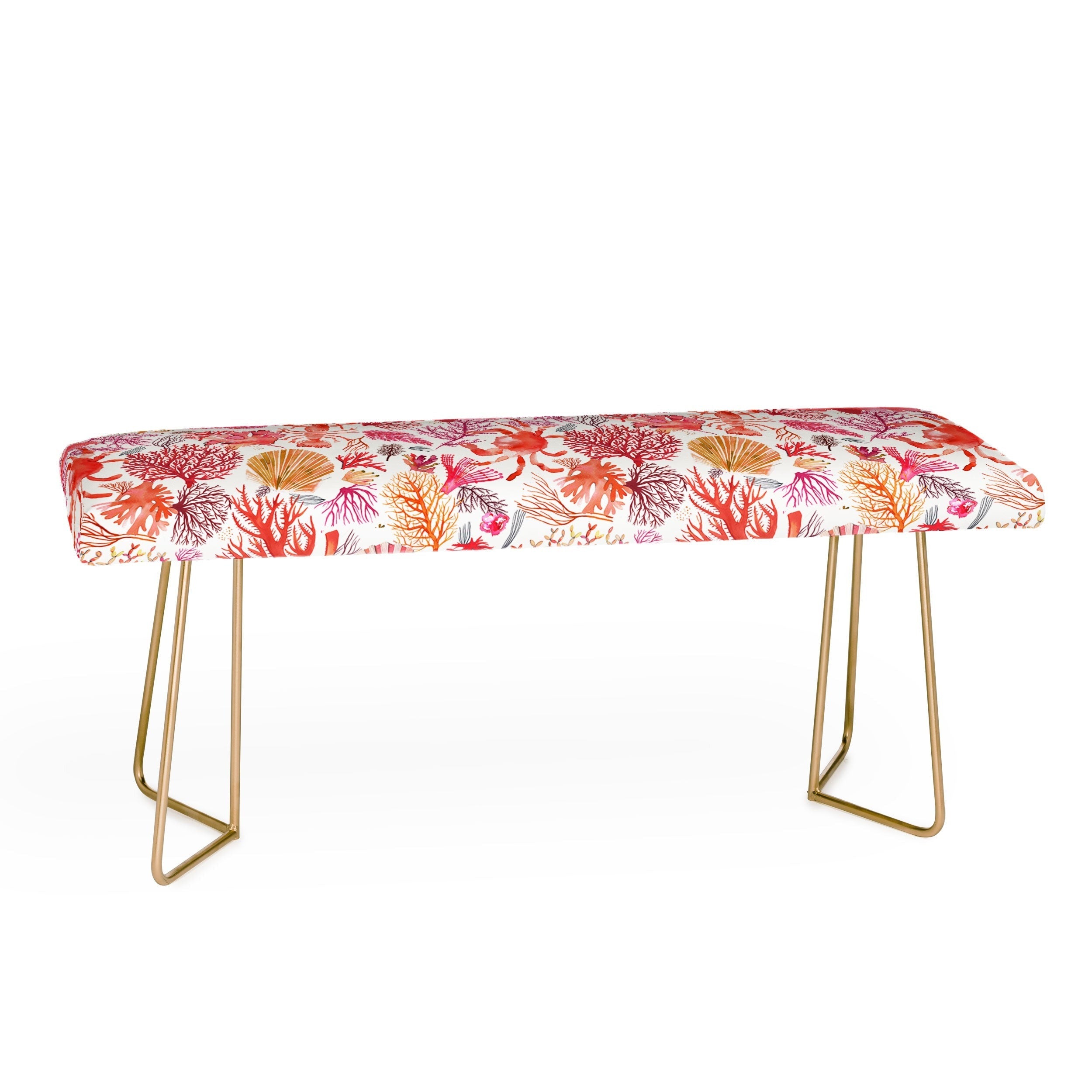Ninola Design Botanic Retreat Coral Reef Crab Lobster Red Bench