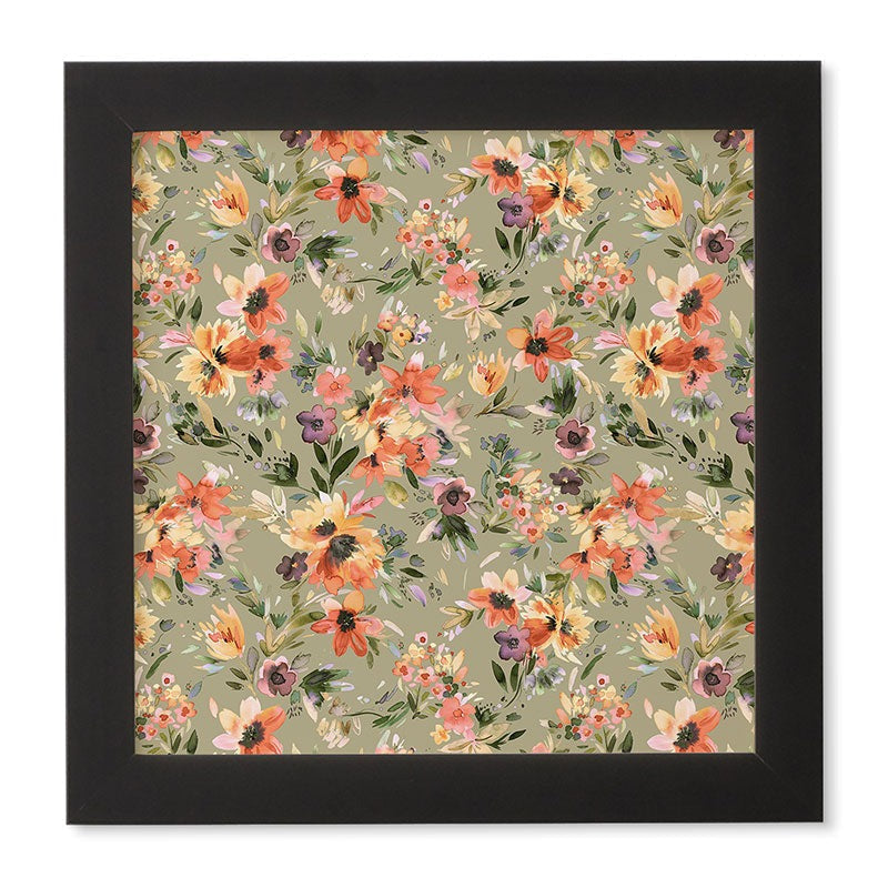 Ninola Design Botanic Retreat Painterly Tropical Flowers Sage Green Framed Wall Art