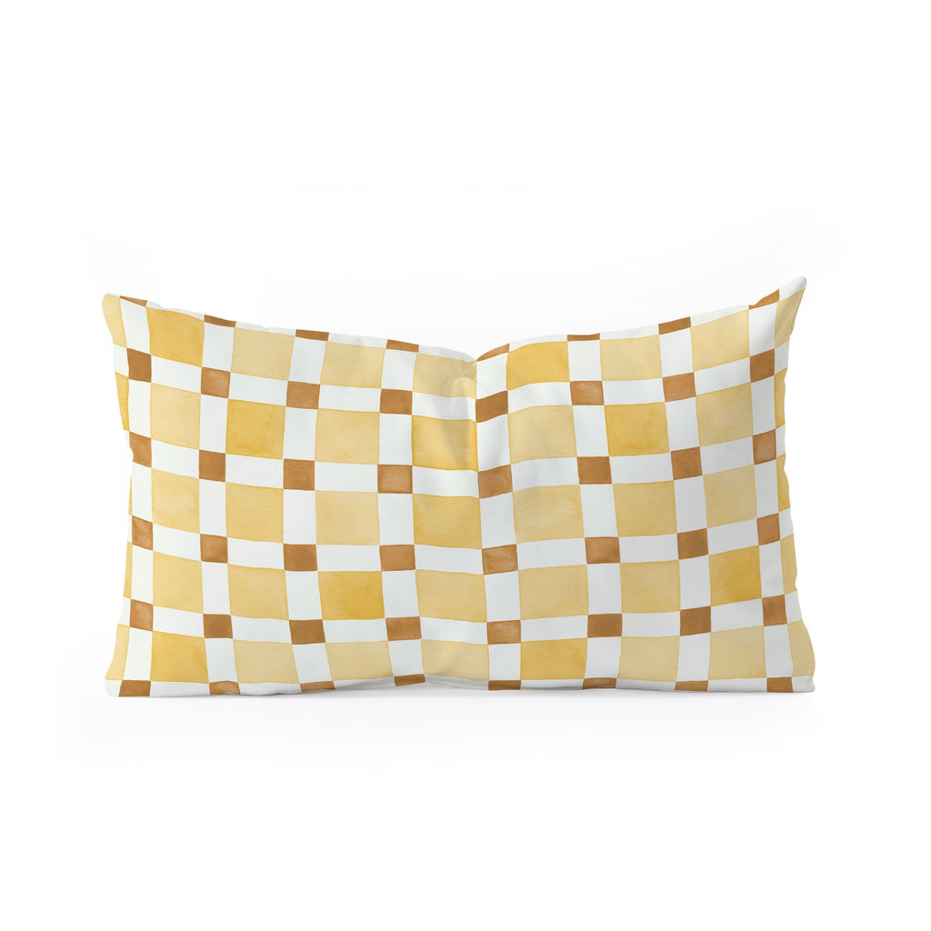Ninola Design Everyday Artifact Checker Mosaic Tiles Geometry Yellow Oblong Throw Pillow