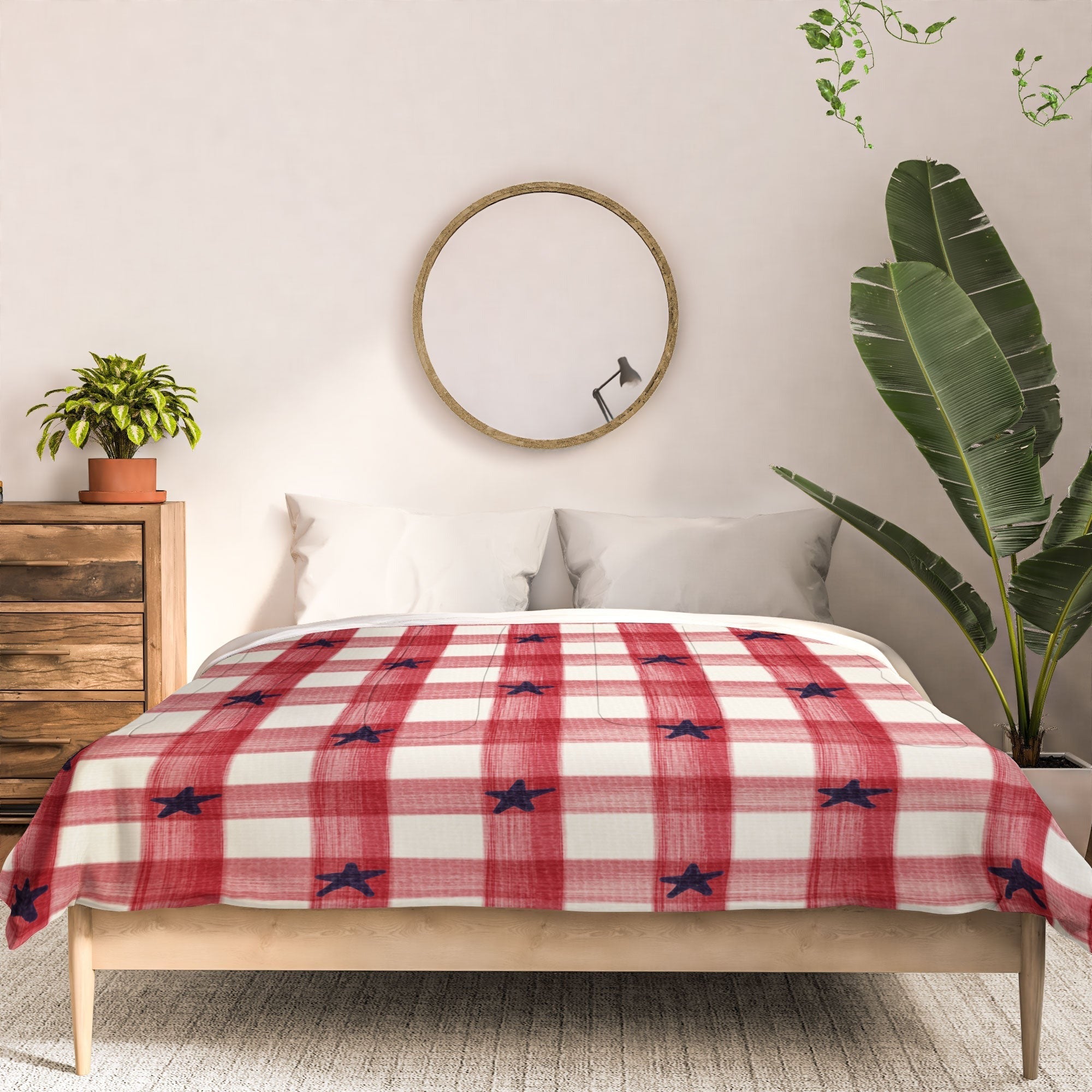 DENY Designs Red Gingham plus Stars Comforter