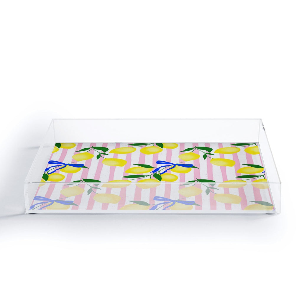 Design by Spark Zesty Lemons and Stripes Acrylic Tray