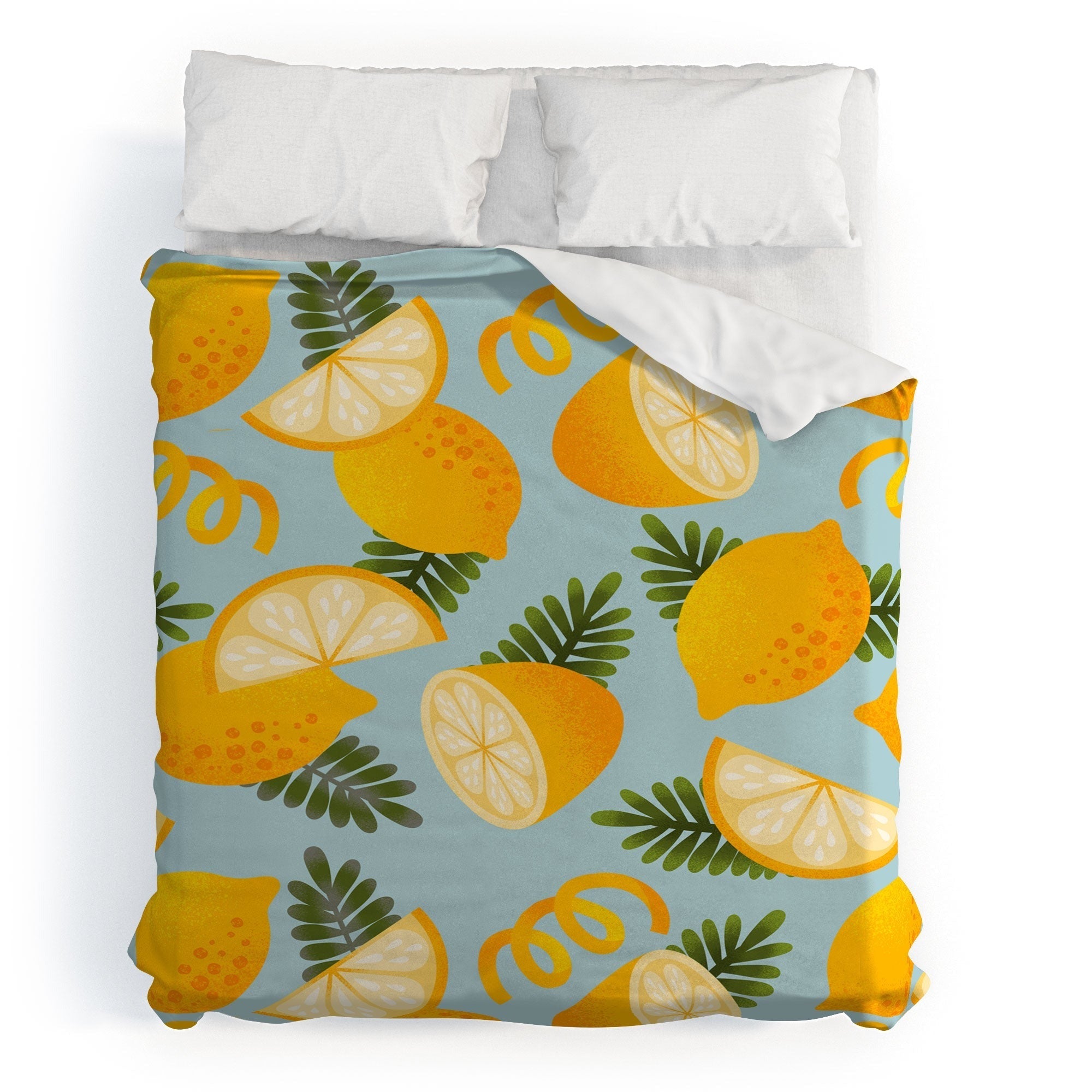 Jessica Molina Lemon Pattern on Sky Blue Duvet Cover