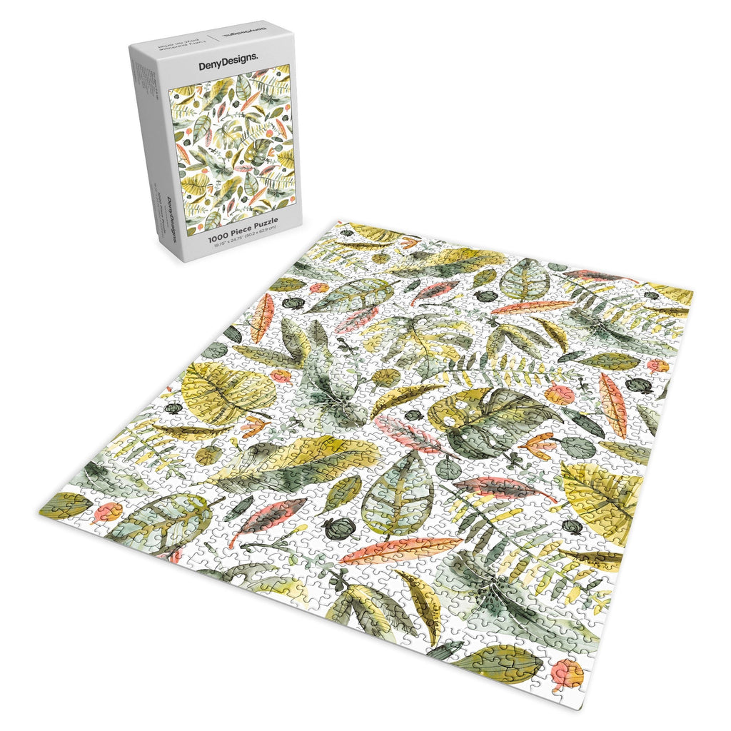 Ninola Design Botanic Retreat Tropical Jungle Leaves Botanical Green Orange Puzzle