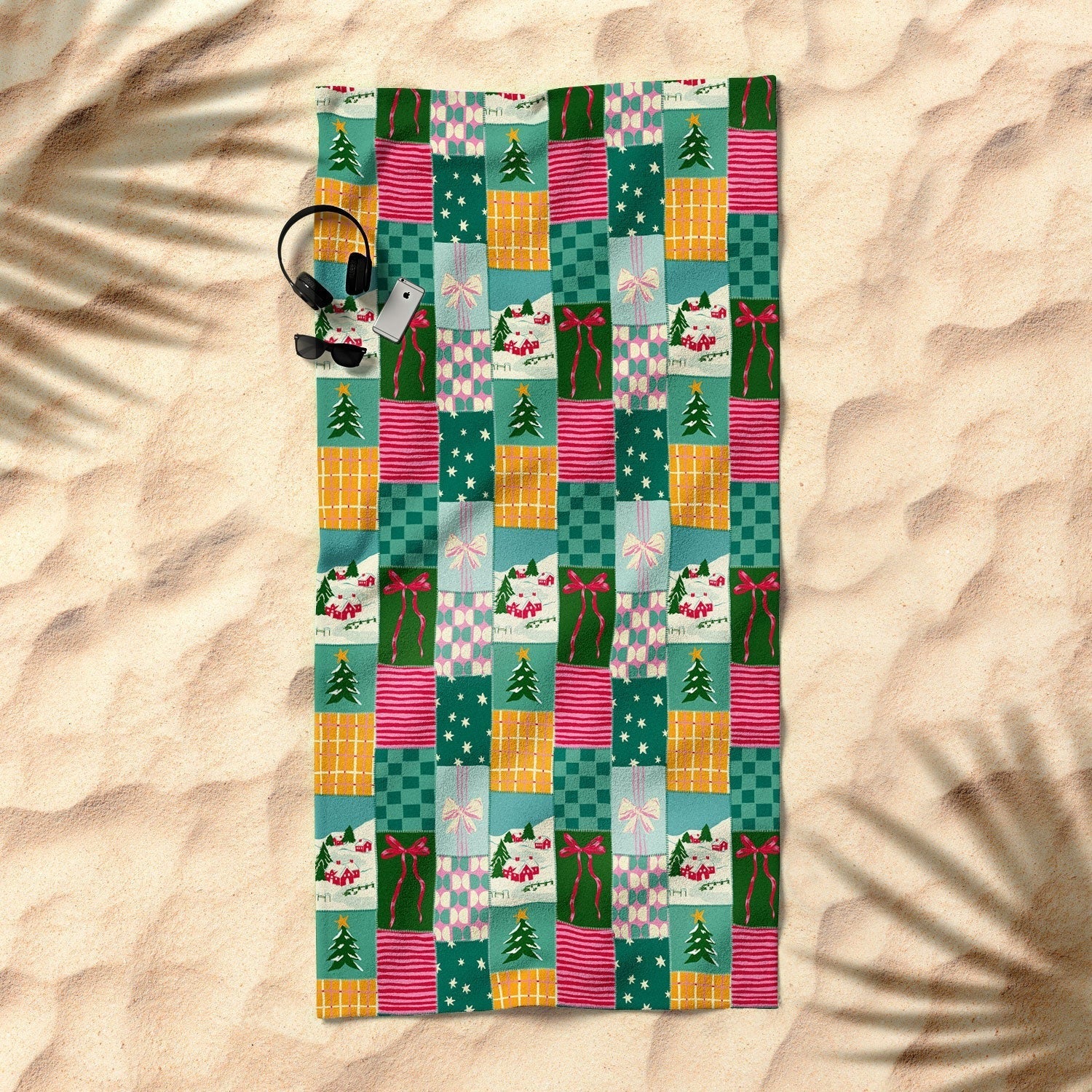 LouBruzzoni Cozy Christmas Patchwork Beach Towel