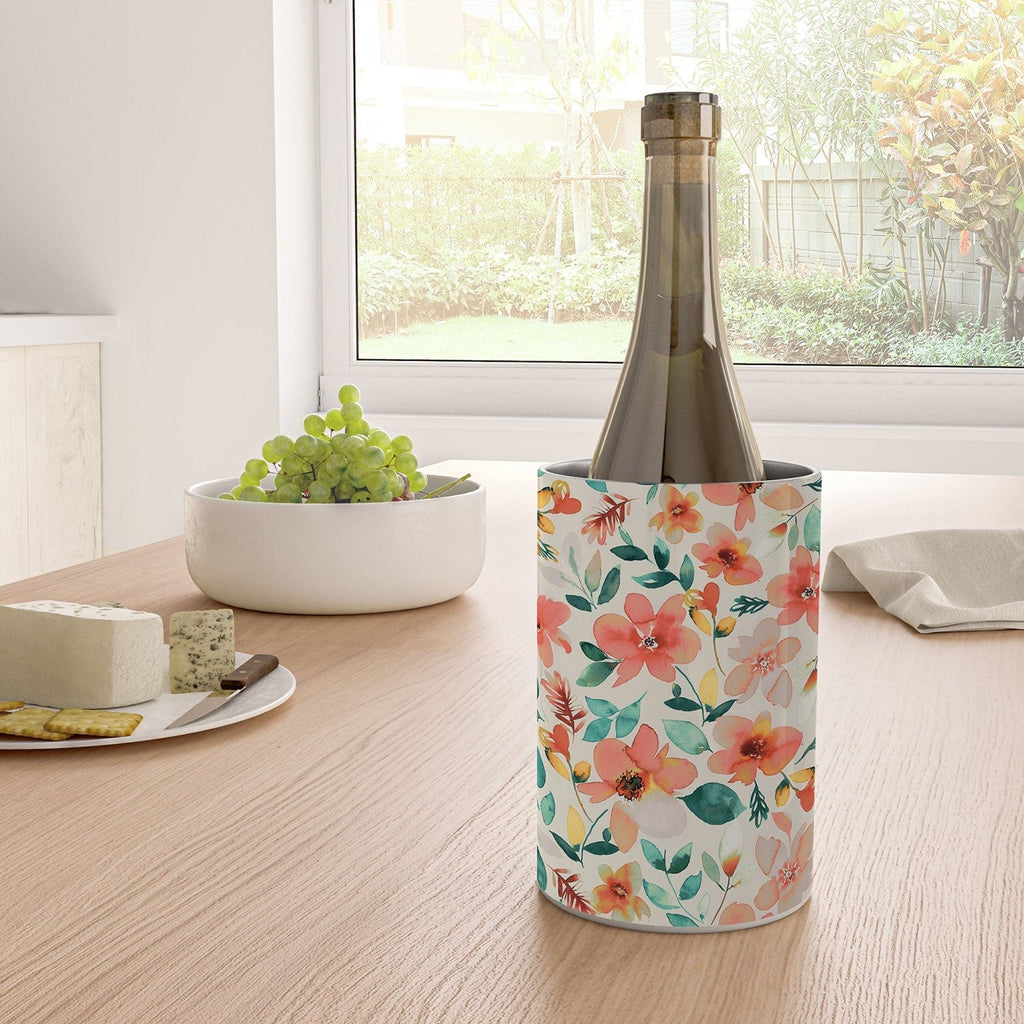 Ninola Design Botanic Retreat Tropical Whimsical Flowers Coral Green Wine Chiller