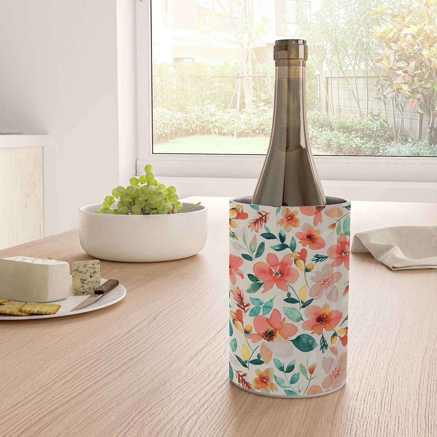 Ninola Design Botanic Retreat Tropical Whimsical Flowers Coral Green Wine Chiller