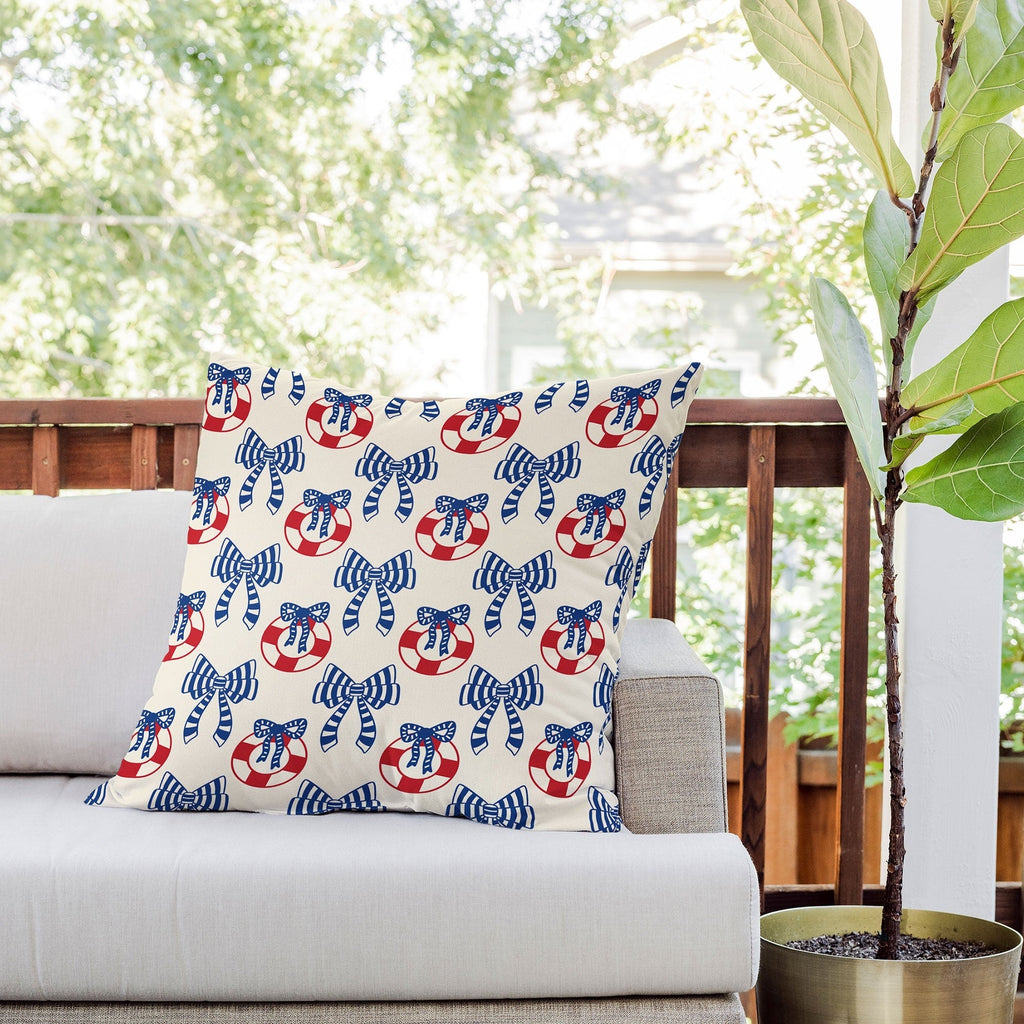 Design by Spark Nautical Christmas Bows Outdoor Throw Pillow