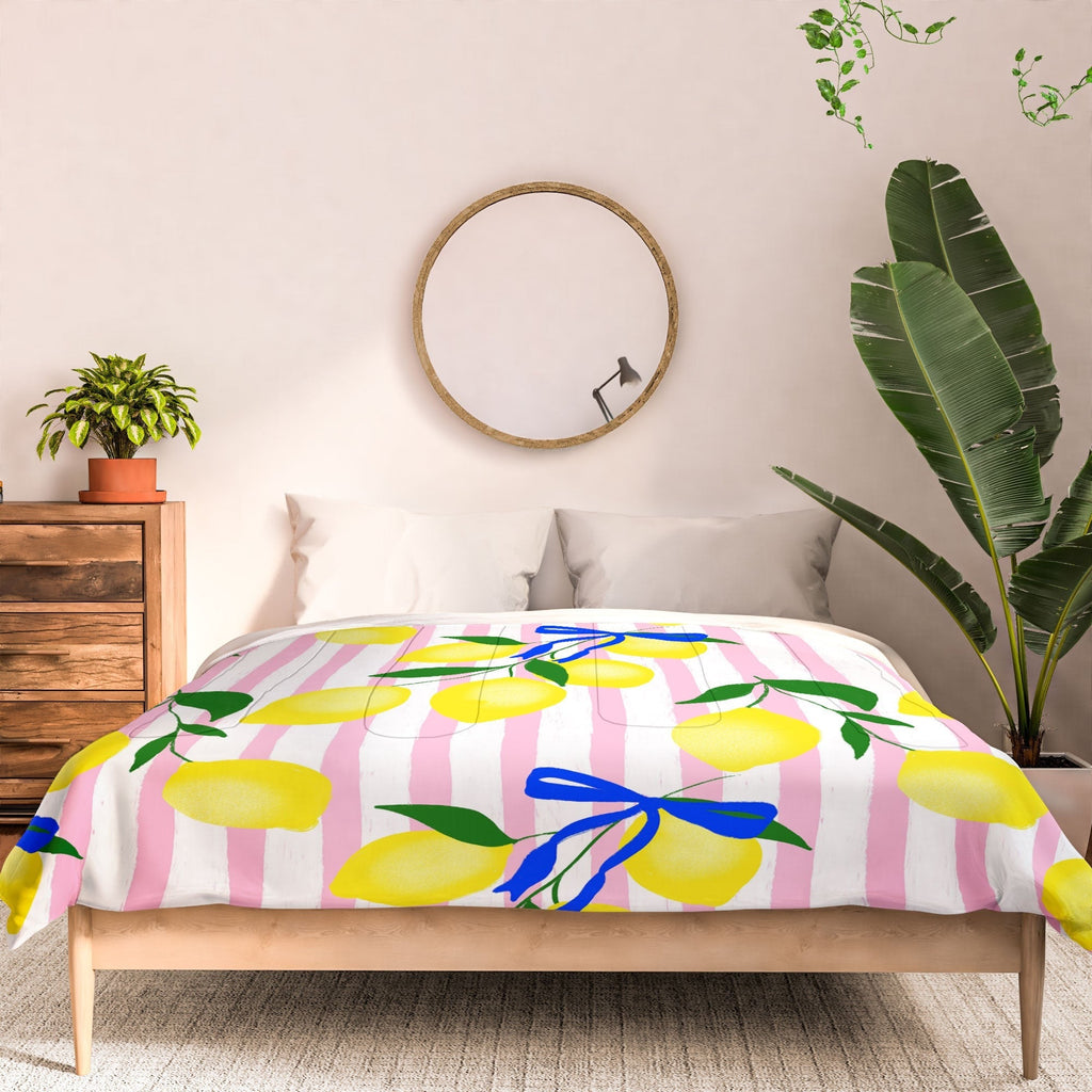 Design by Spark Zesty Lemons and Stripes Comforter