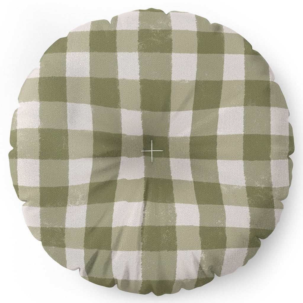 Menina Lisboa Rustic Green Plaid Floor Pillow Round