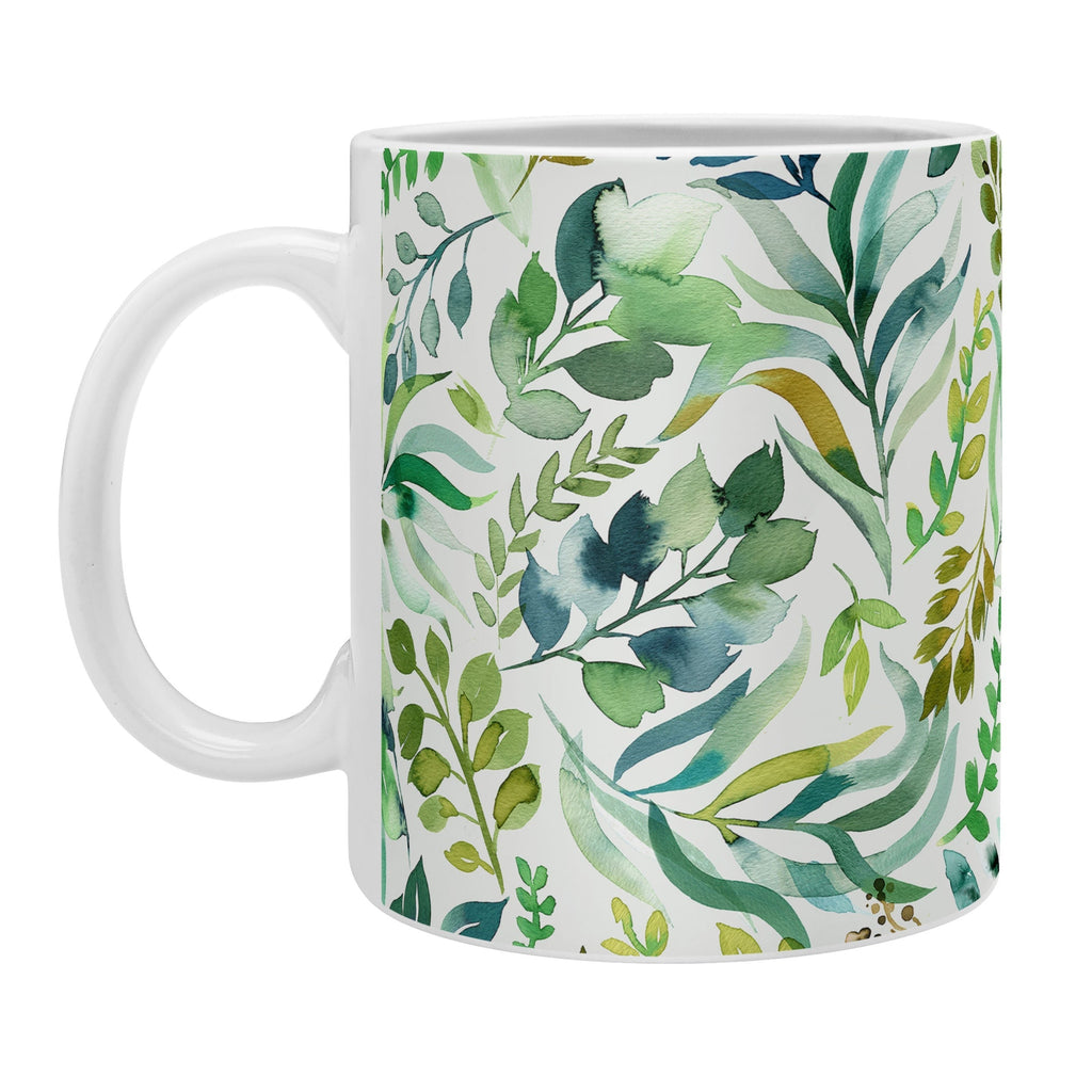 Ninola Design Botanic Retreat Loose Botanical Leaves Watercolor Green Coffee Mug