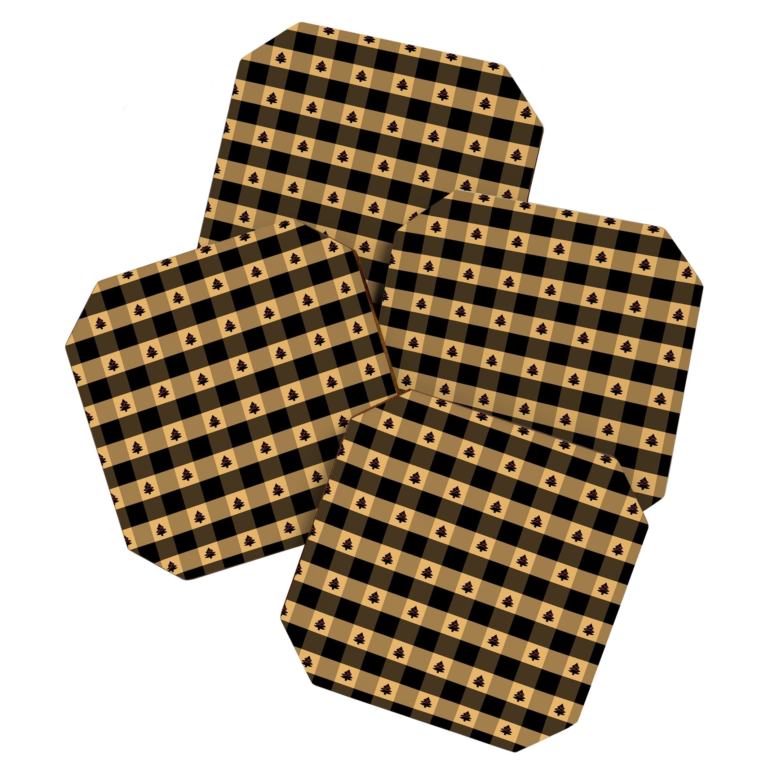 Design by Spark Black Gold Tree Tree Gingham Coaster Set