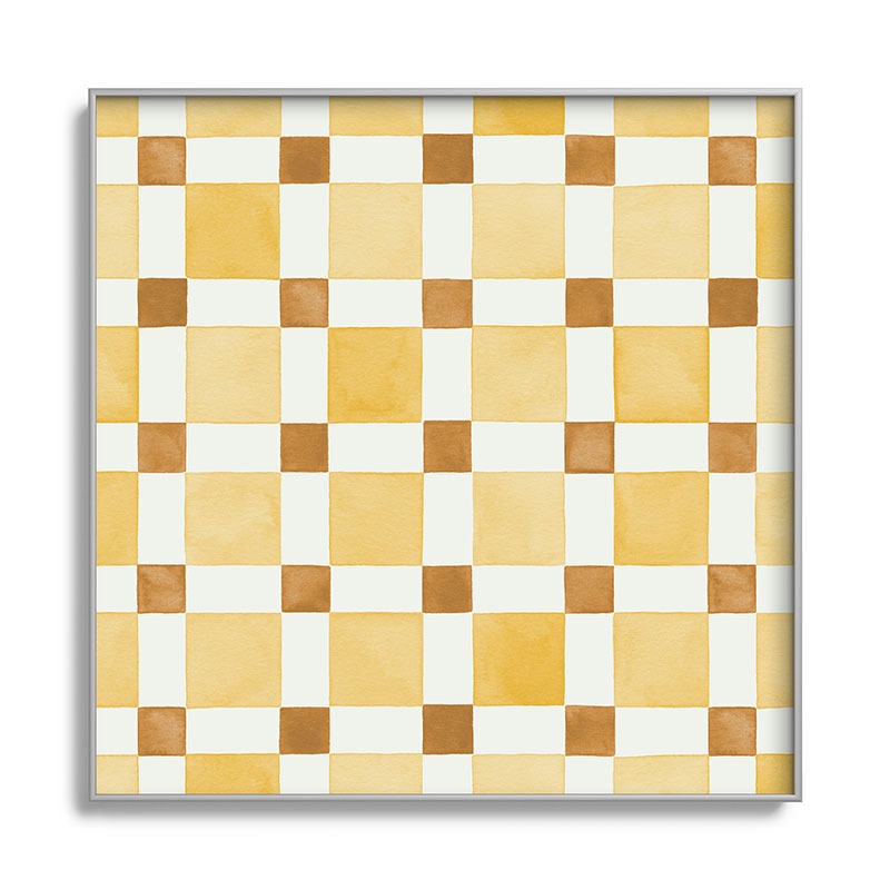 Ninola Design Everyday Artifact Checker Mosaic Tiles Geometry Yellow Square Metal Framed Art Print
