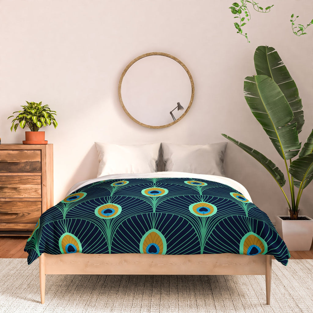 Design by Spark Peacock Deco Feathers Comforter