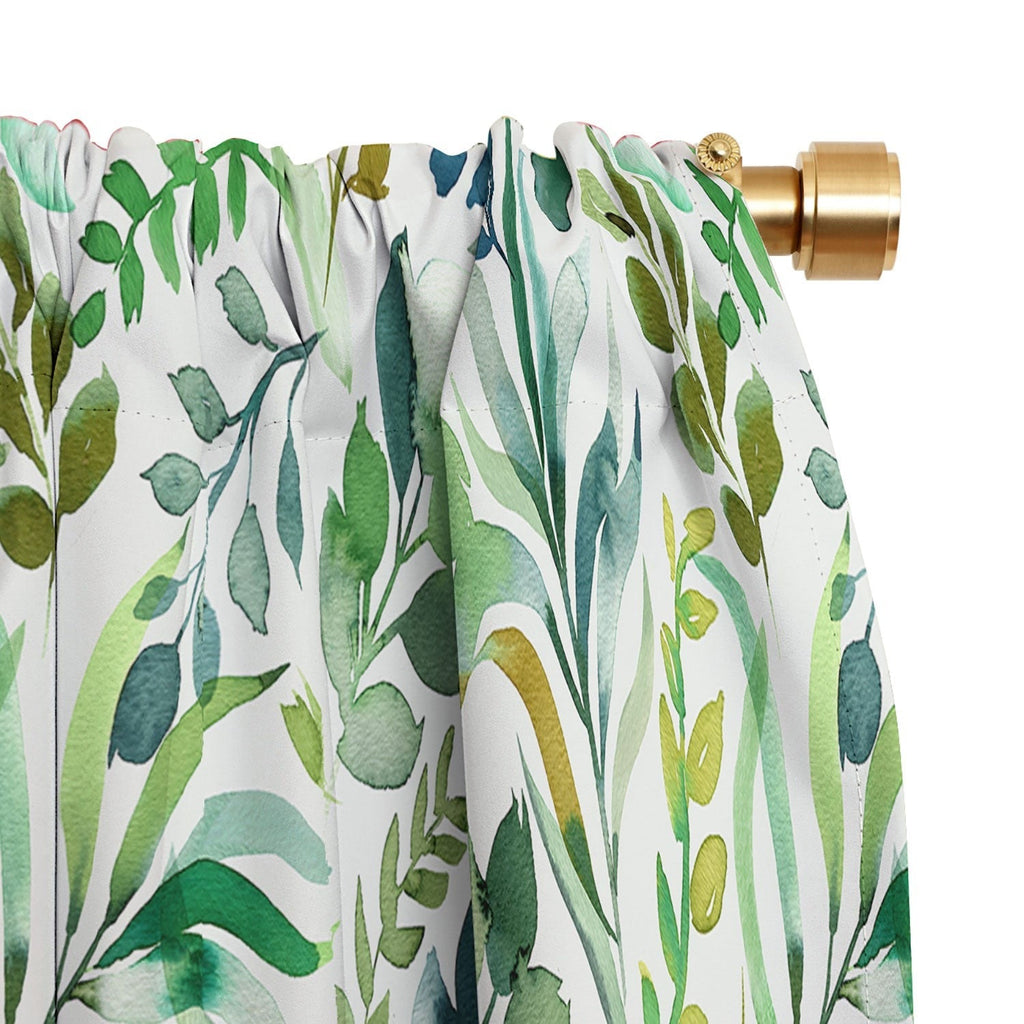 Ninola Design Botanic Retreat Loose Botanical Leaves Watercolor Green Blackout Window Curtain