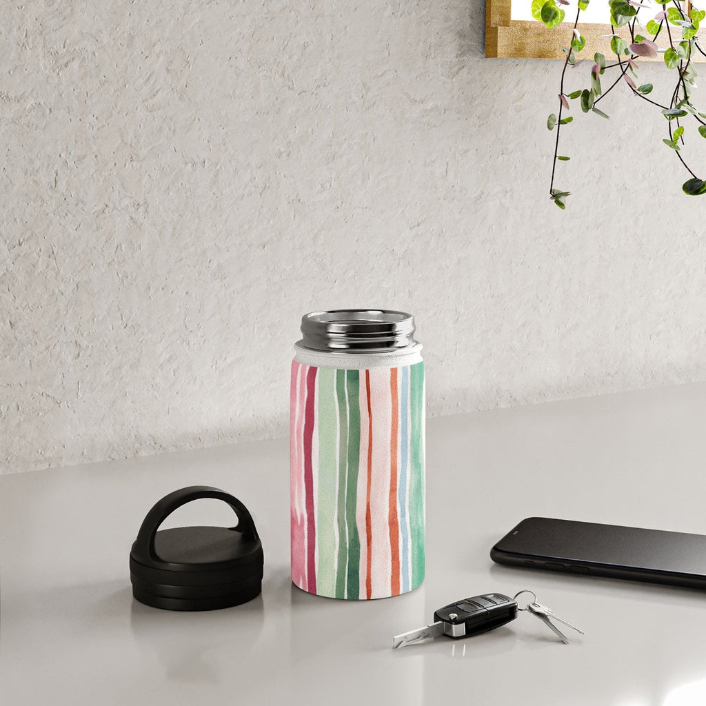 Ninola Design Botanic Retreat Watercolor Stripes Green Orange Red Water Bottle