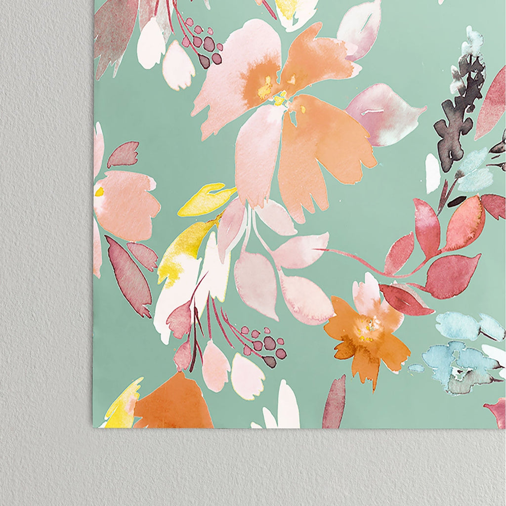 Ninola Design Botanic Retreat Floral Oleander Whimsical Teal Green Poster