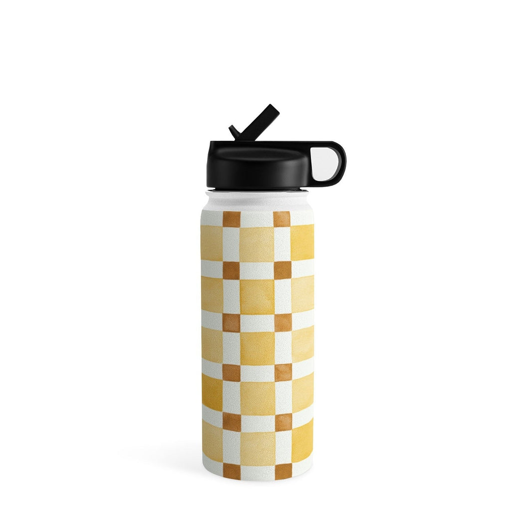 Ninola Design Everyday Artifact Checker Mosaic Tiles Geometry Yellow Water Bottle