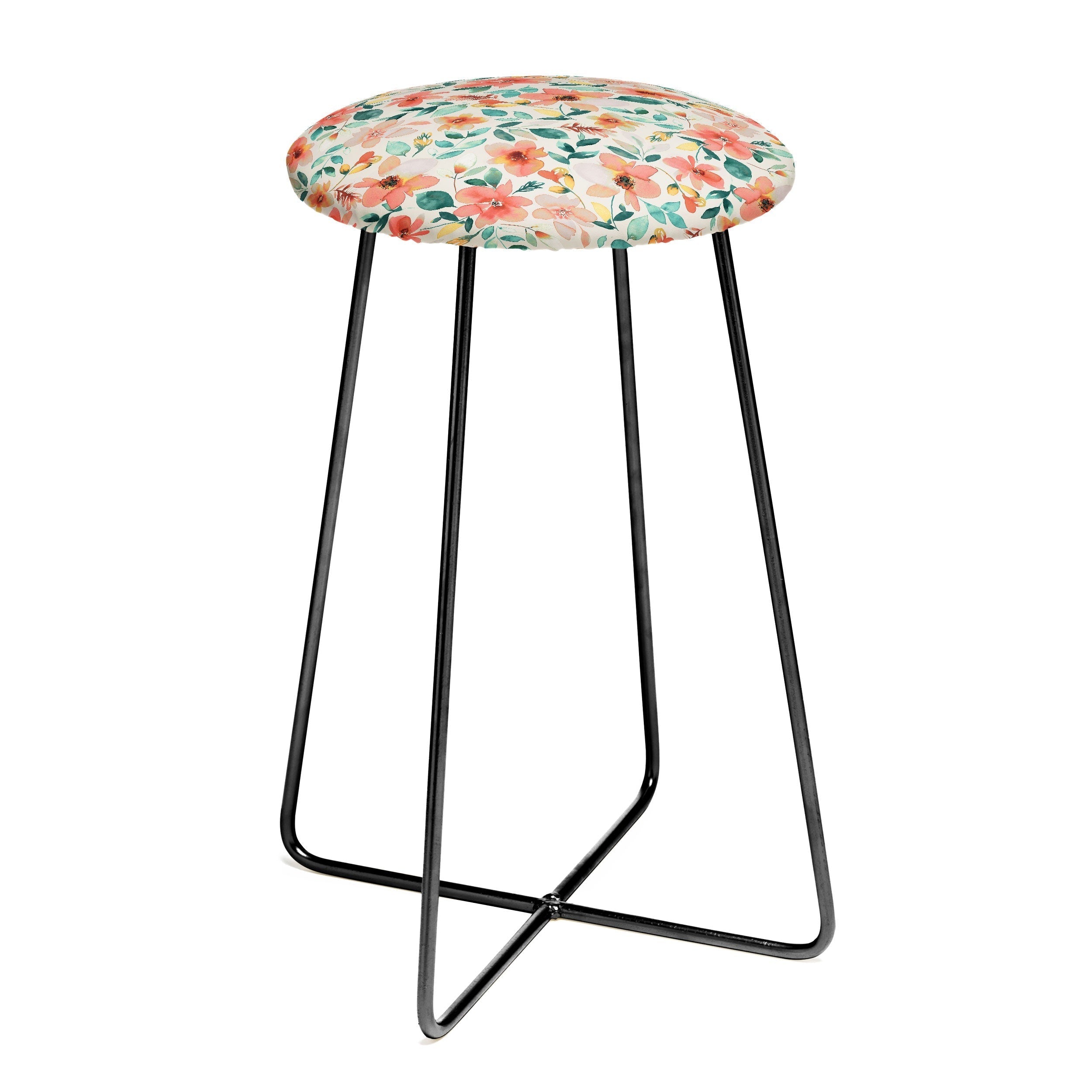Ninola Design Botanic Retreat Tropical Whimsical Flowers Coral Green Counter Stool