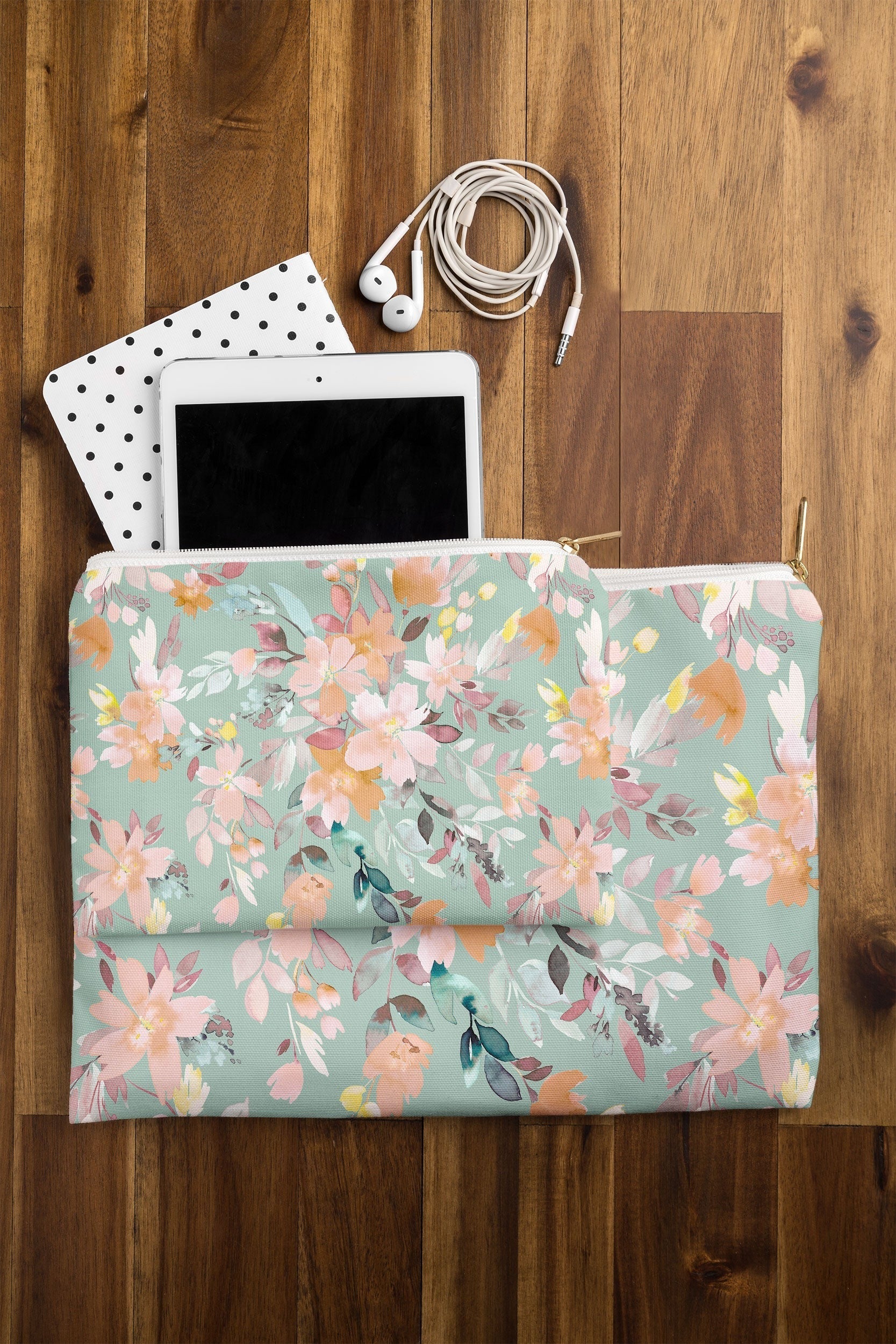Ninola Design Botanic Retreat Floral Oleander Whimsical Teal Green Pouch