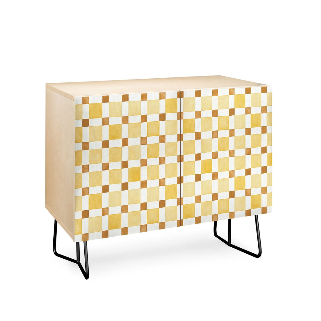 Ninola Design Everyday Artifact Checker Mosaic Tiles Geometry Yellow Credenza