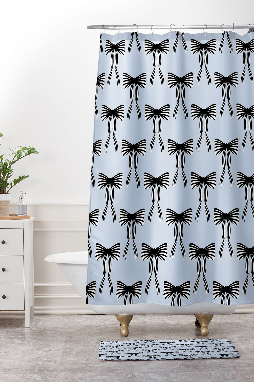 Design by Spark Black Striped Bows Memory Foam Bath Mat