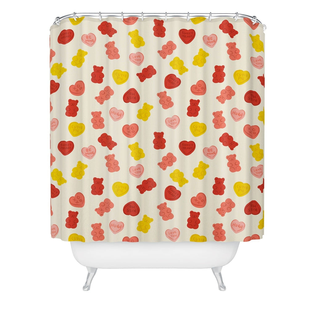 Design by Spark Gummy Bears and Candy Hearts Valentines Shower Curtain