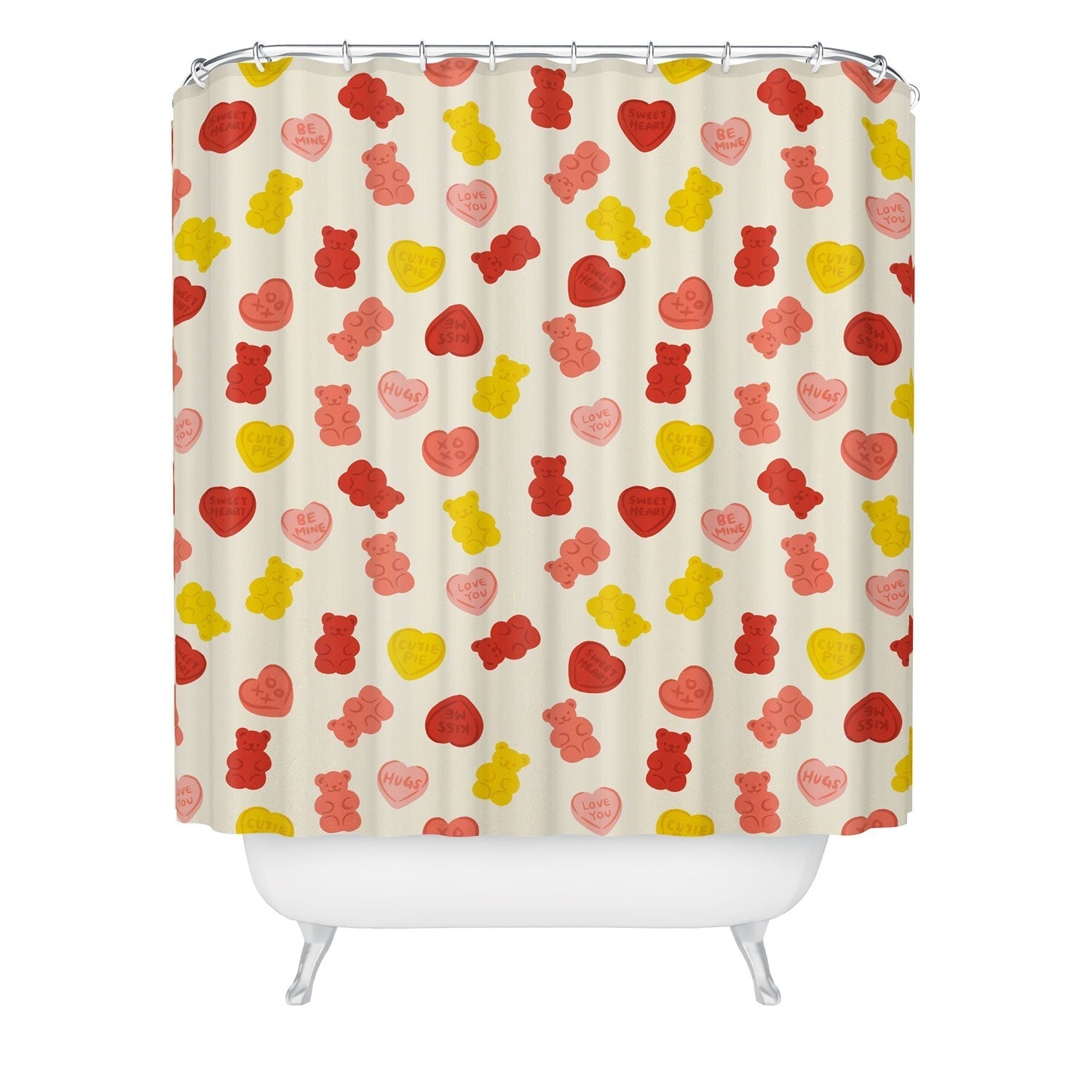 Design by Spark Gummy Bears and Candy Hearts Valentines Shower Curtain