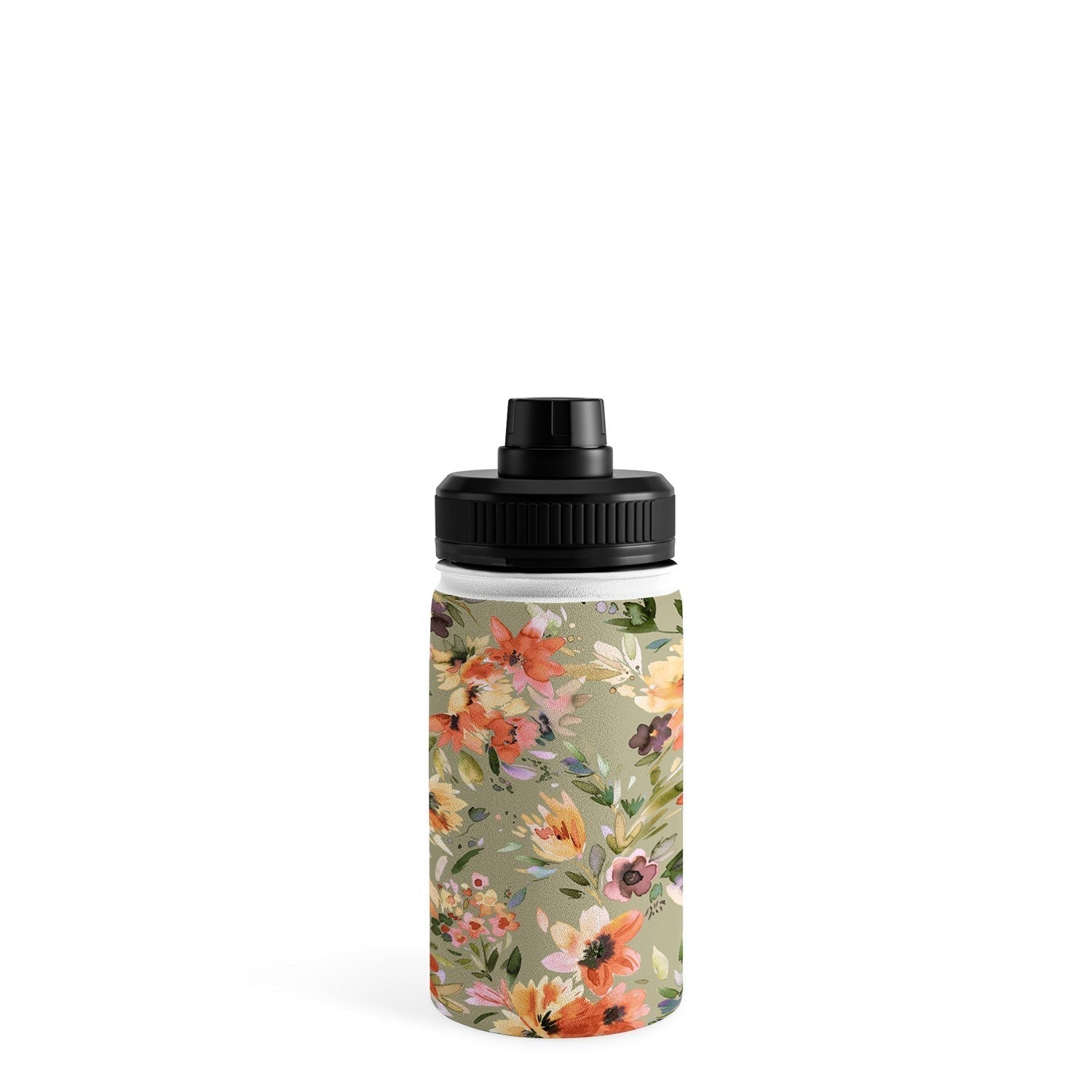 Ninola Design Botanic Retreat Painterly Tropical Flowers Sage Green Water Bottle