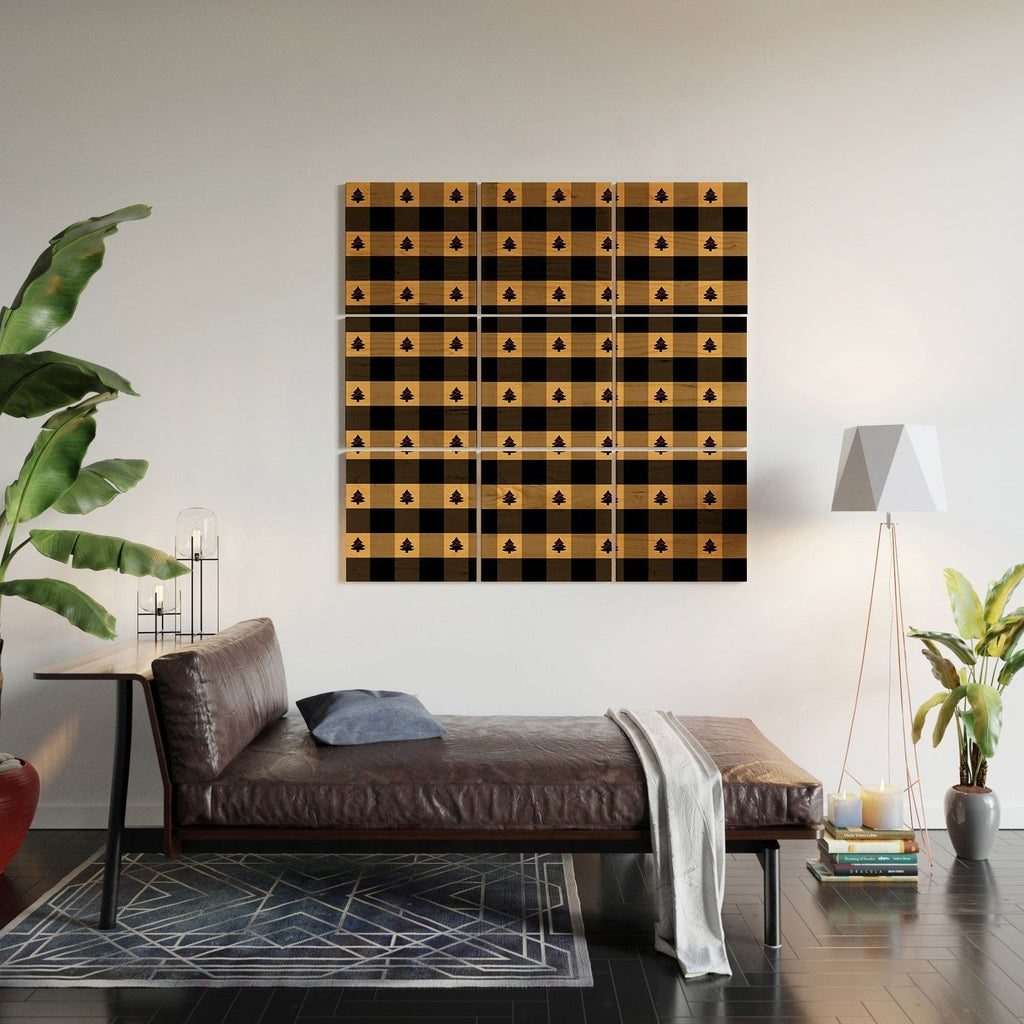 Design by Spark Black Gold Tree Tree Gingham Wood Wall Mural