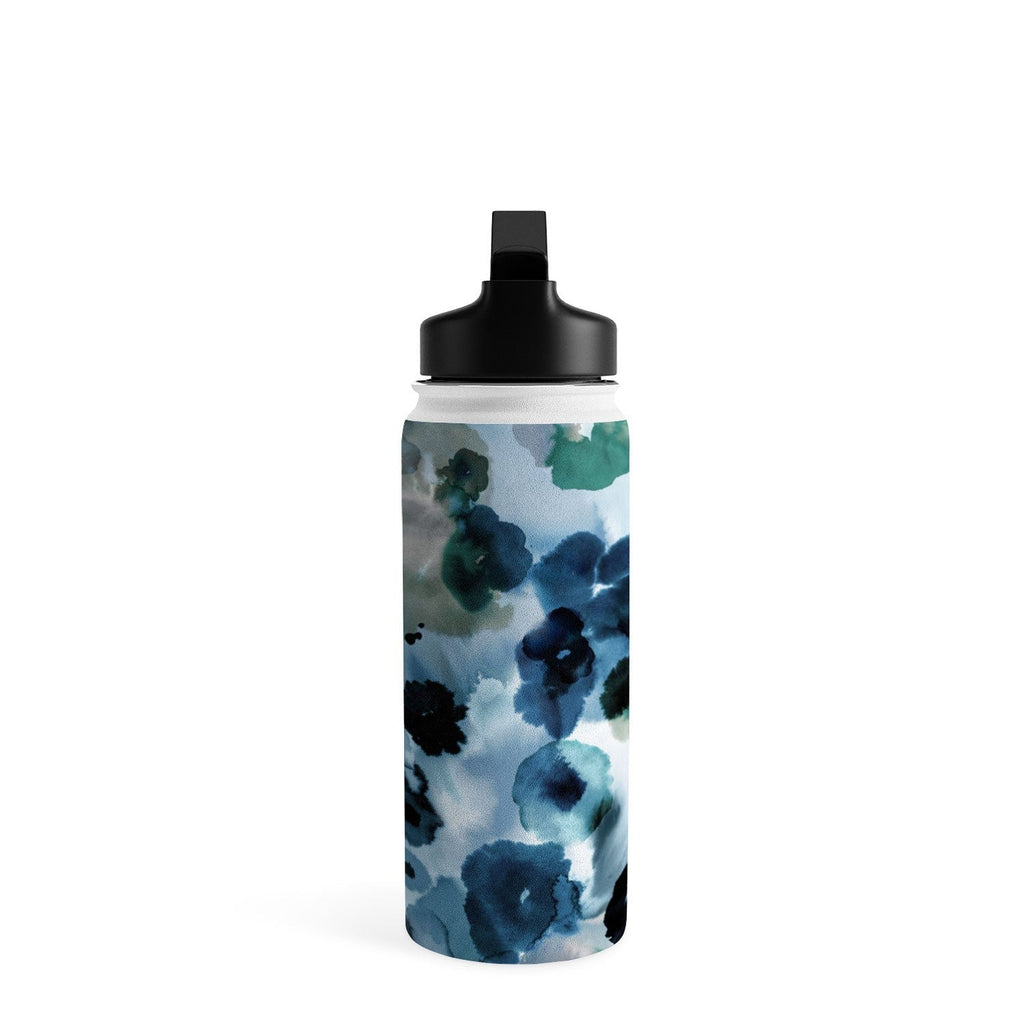 Ninola Design Botanic Retreat Ombre Abstract Watercolor Flowers Blue Navy Water Bottle