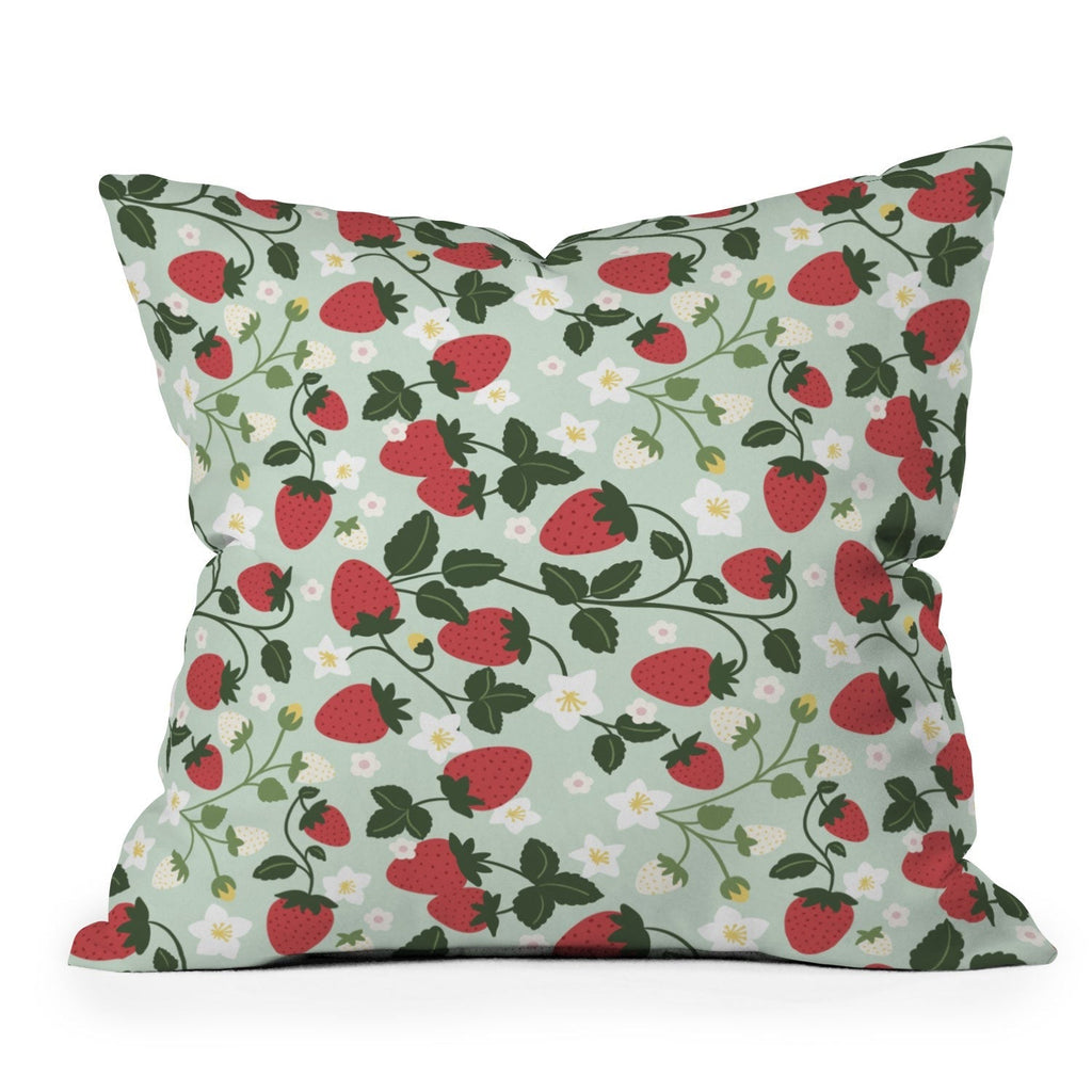 Design by Spark Strawberry Florals Fields Outdoor Throw Pillow