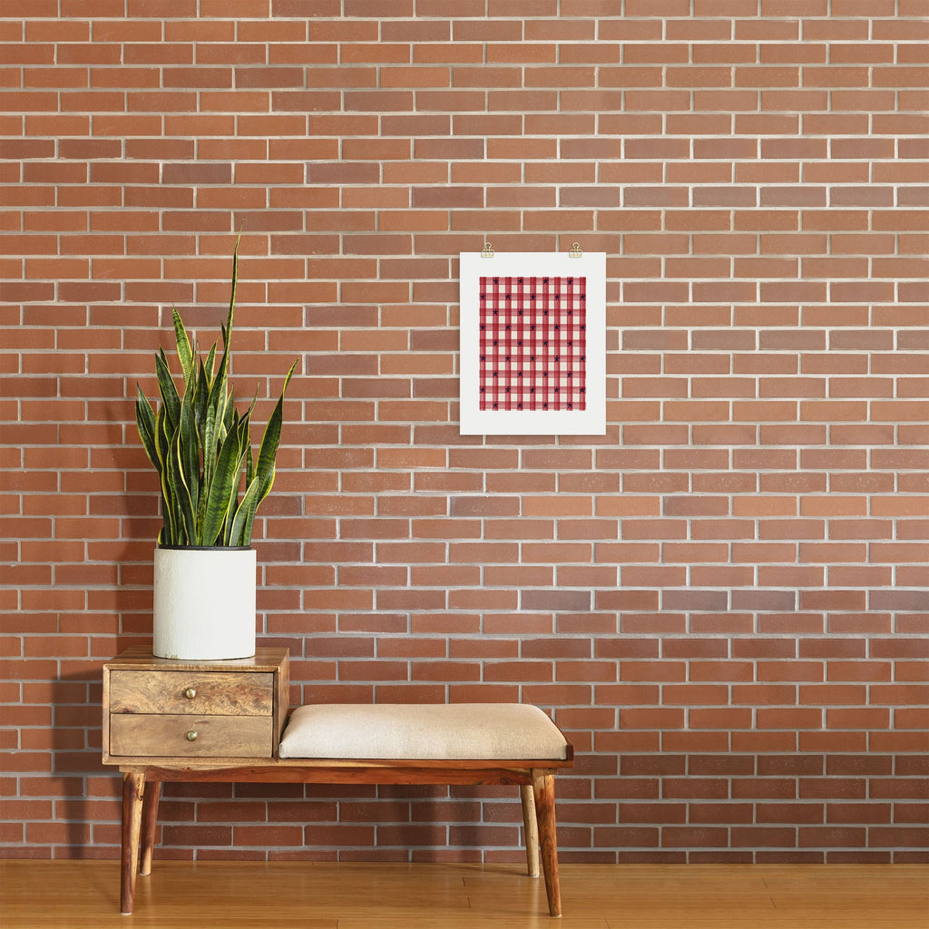 DENY Designs Red Gingham plus Stars Art Print
