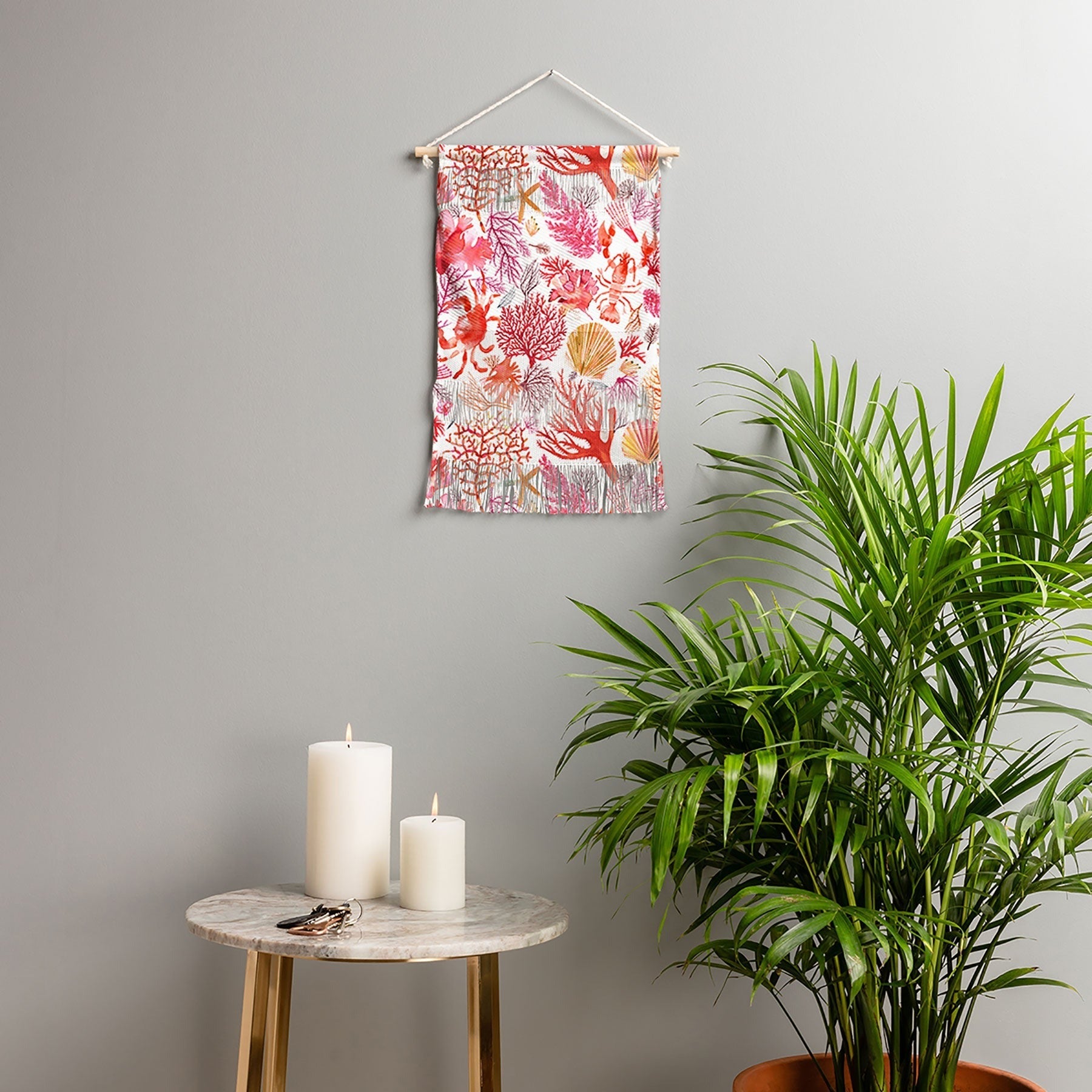 Ninola Design Botanic Retreat Coral Reef Crab Lobster Red Wall Hanging Portrait