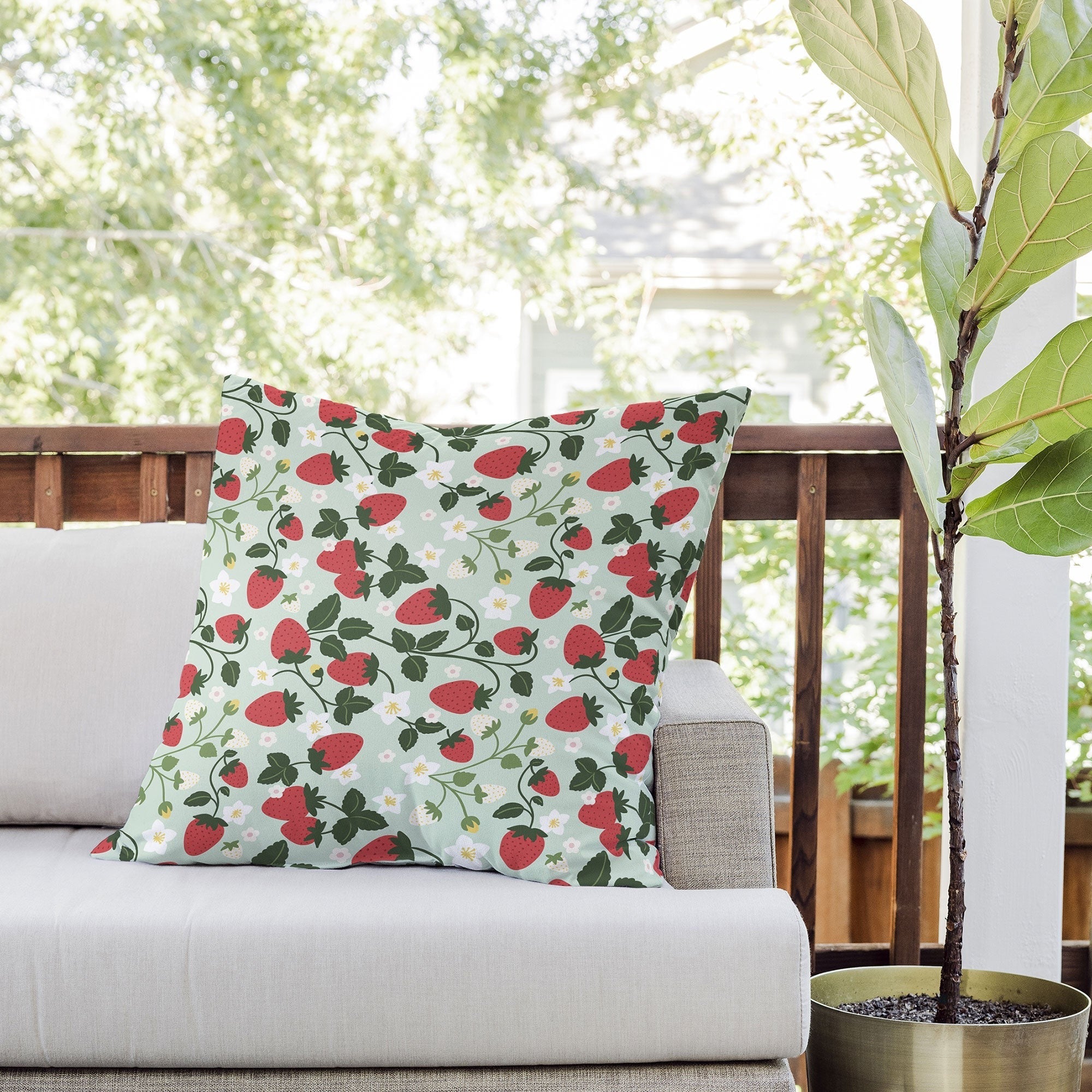 Design by Spark Strawberry Florals Fields Outdoor Throw Pillow
