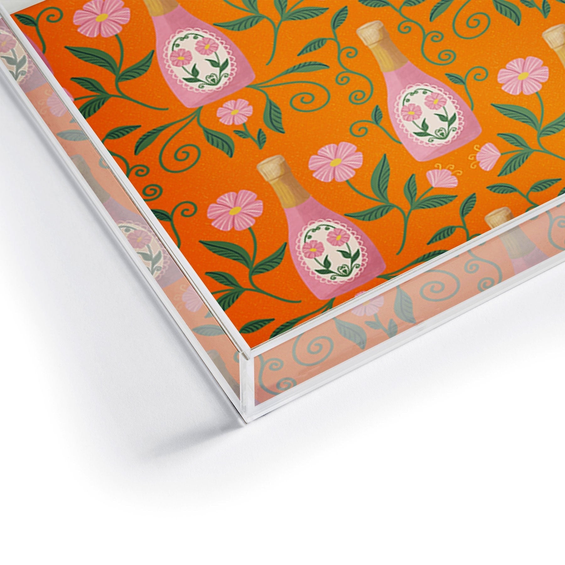 Design by Spark Rose Bubbly And Florals Acrylic Tray