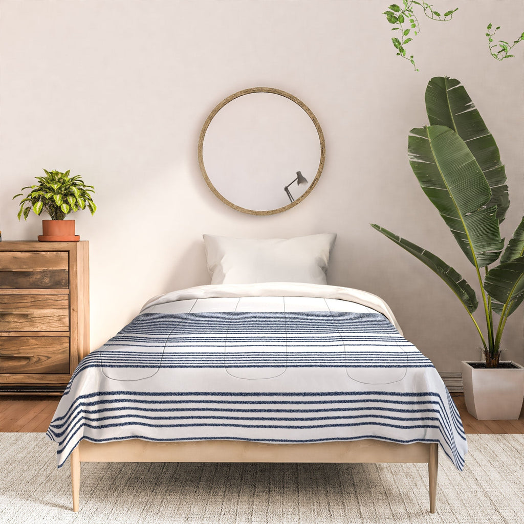 Kierkegaard Design Studio organic stripes naut navy blue and white Comforter