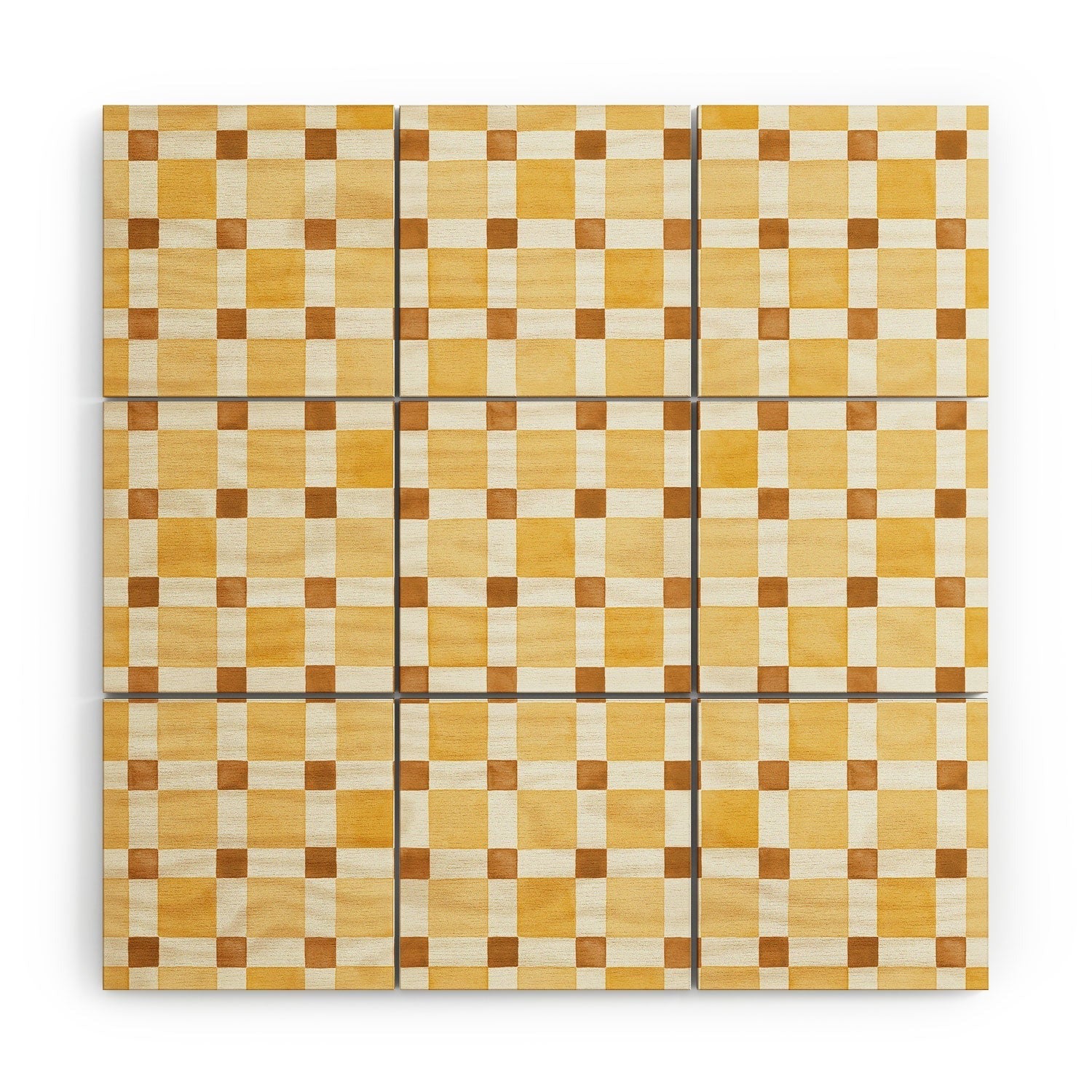 Ninola Design Everyday Artifact Checker Mosaic Tiles Geometry Yellow Wood Wall Mural