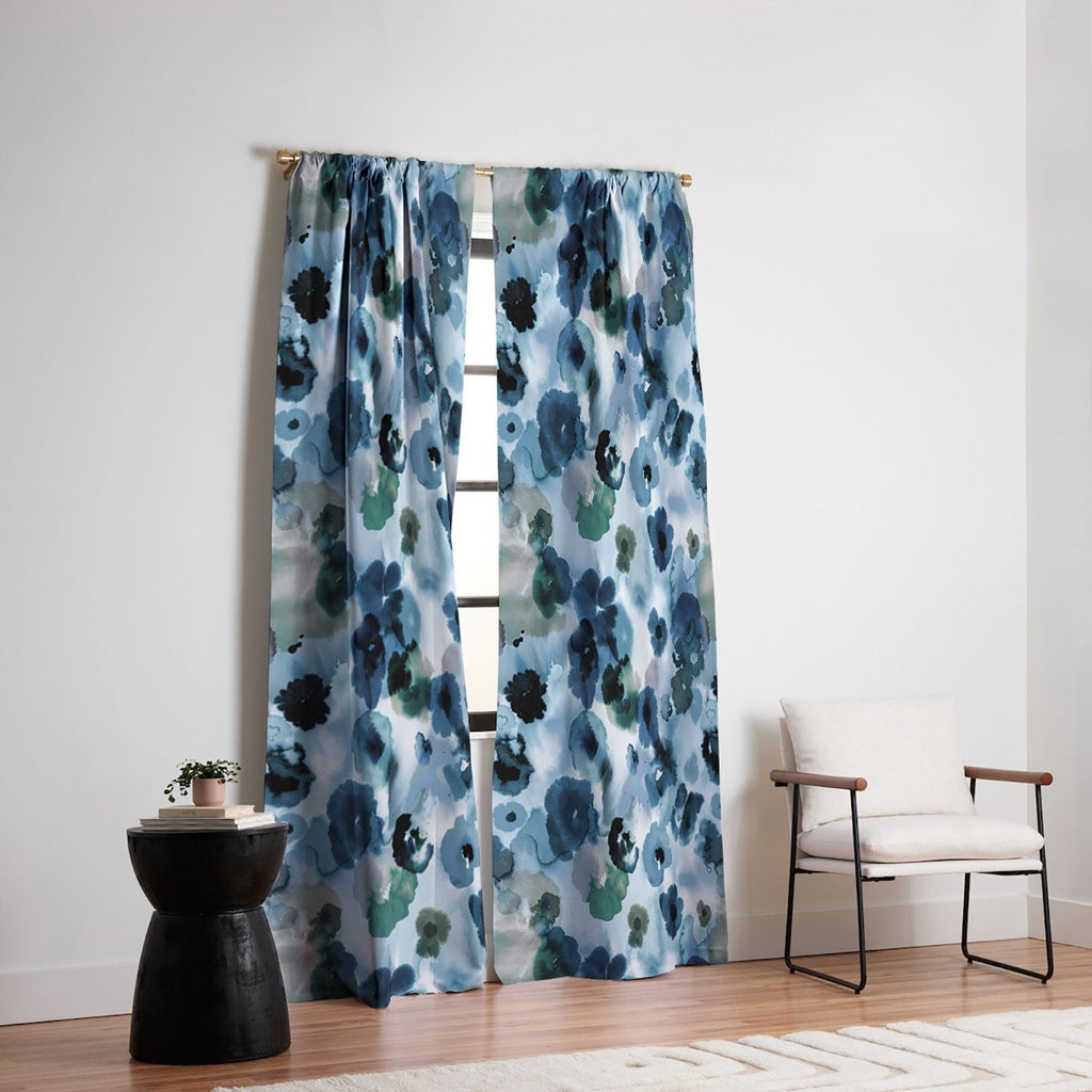 Ninola Design Botanic Retreat Ombre Abstract Watercolor Flowers Blue Navy Blackout Non Repeat
