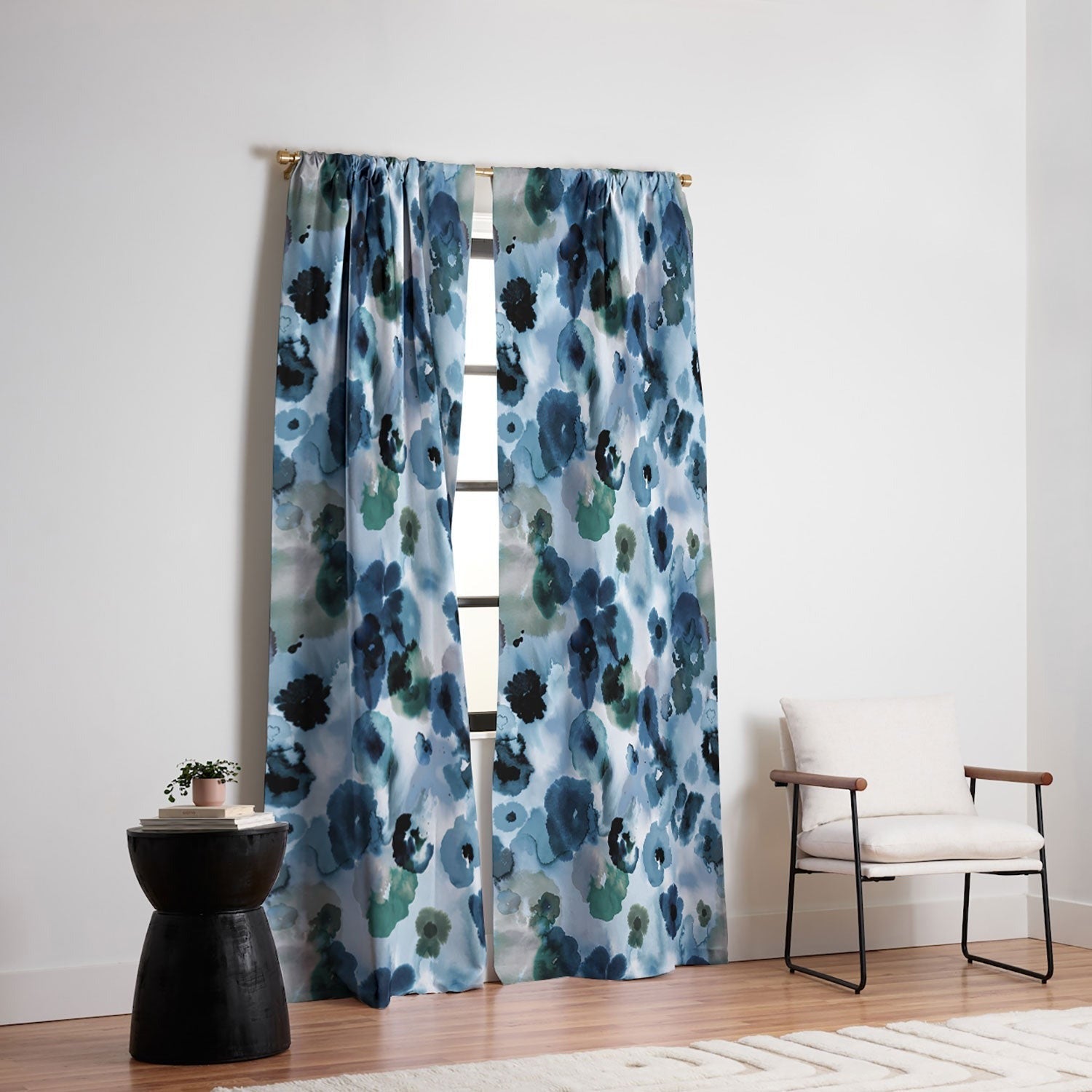 Ninola Design Botanic Retreat Ombre Abstract Watercolor Flowers Blue Navy Blackout Non Repeat