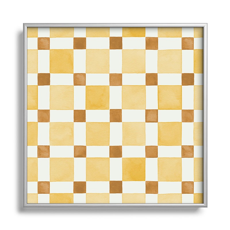 Ninola Design Everyday Artifact Checker Mosaic Tiles Geometry Yellow Square Metal Framed Art Print