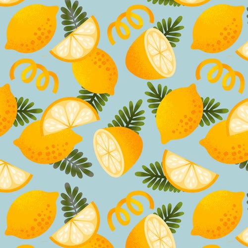 Jessica Molina Lemon Pattern on Sky Blue Shower Curtain