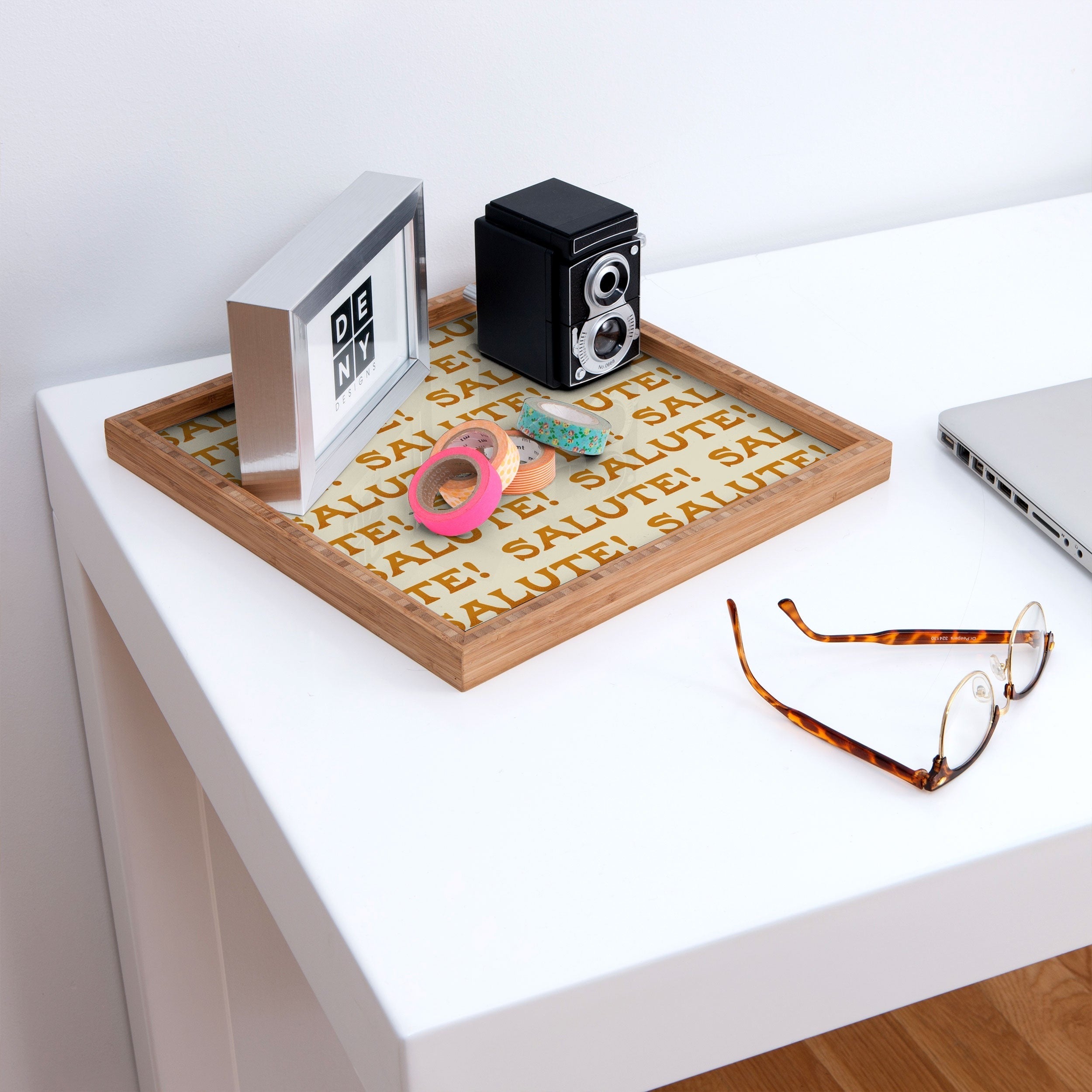 Jessica Molina Salute Gold Pattern on Cream Square Tray