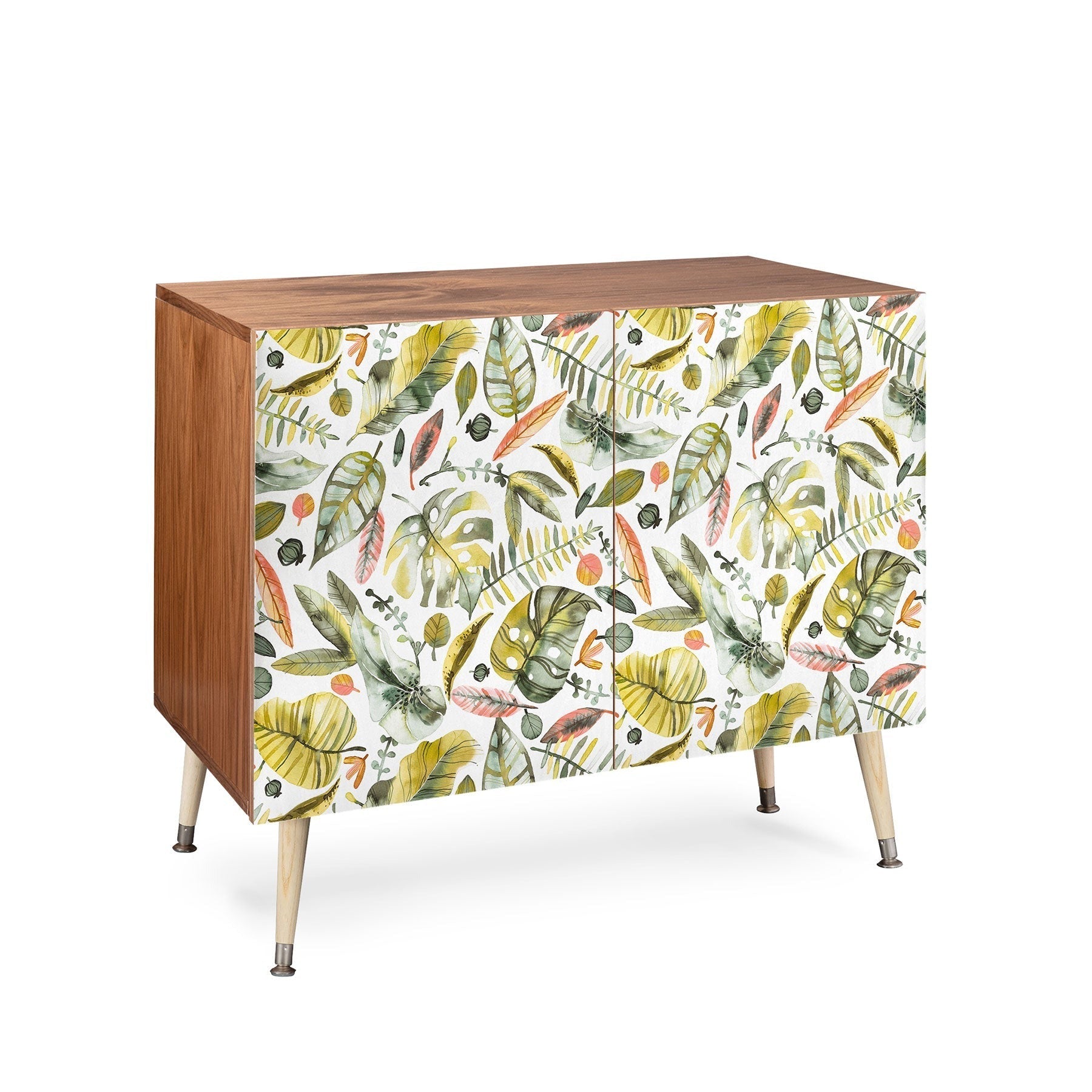 Ninola Design Botanic Retreat Tropical Jungle Leaves Botanical Green Orange Credenza